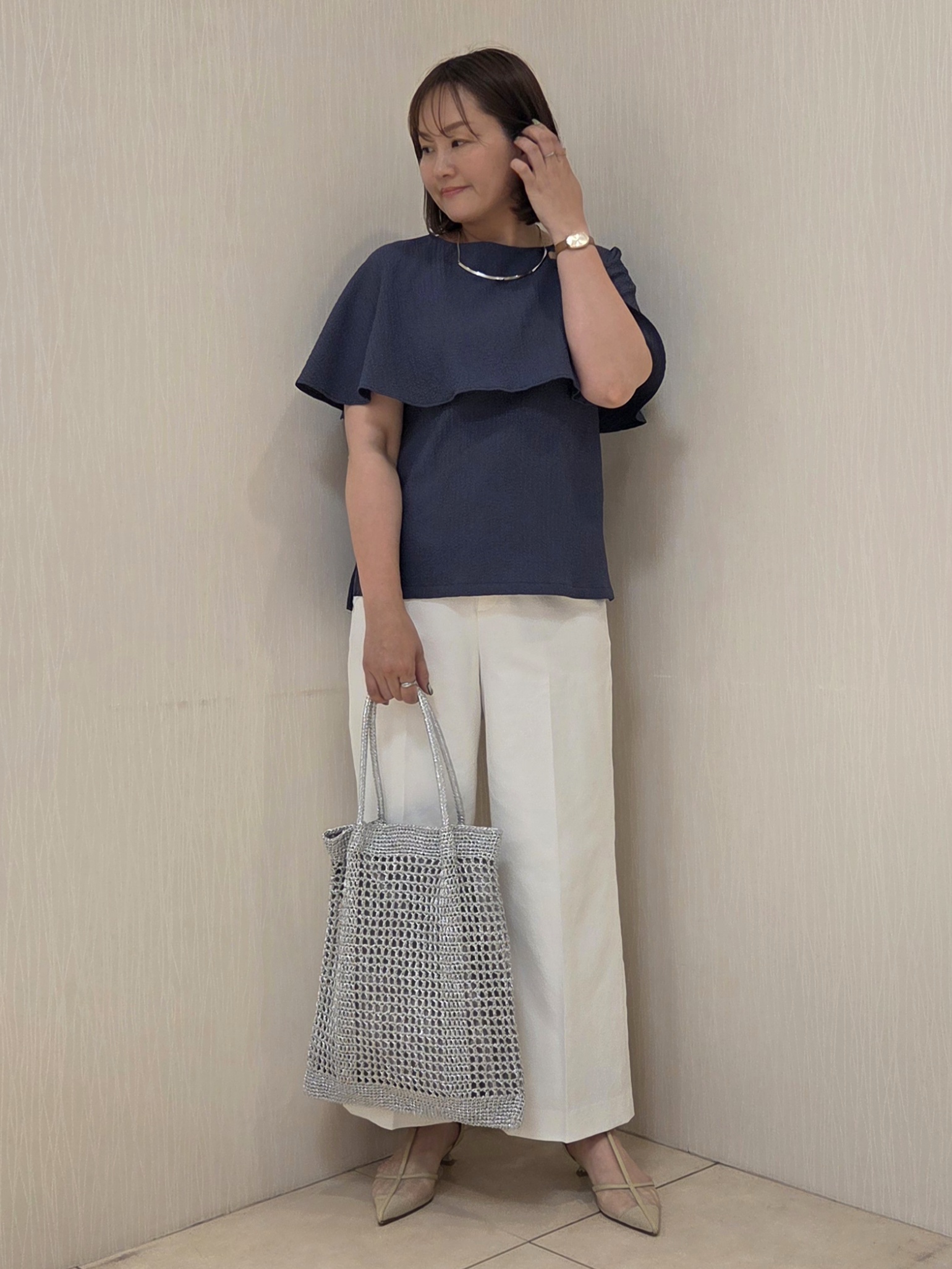 naokoさんの「UNTITLED｜【さらりと快適/セットアップ可/UV/接触冷感】スラブカラーレスジャケット」を使ったコーディネート
