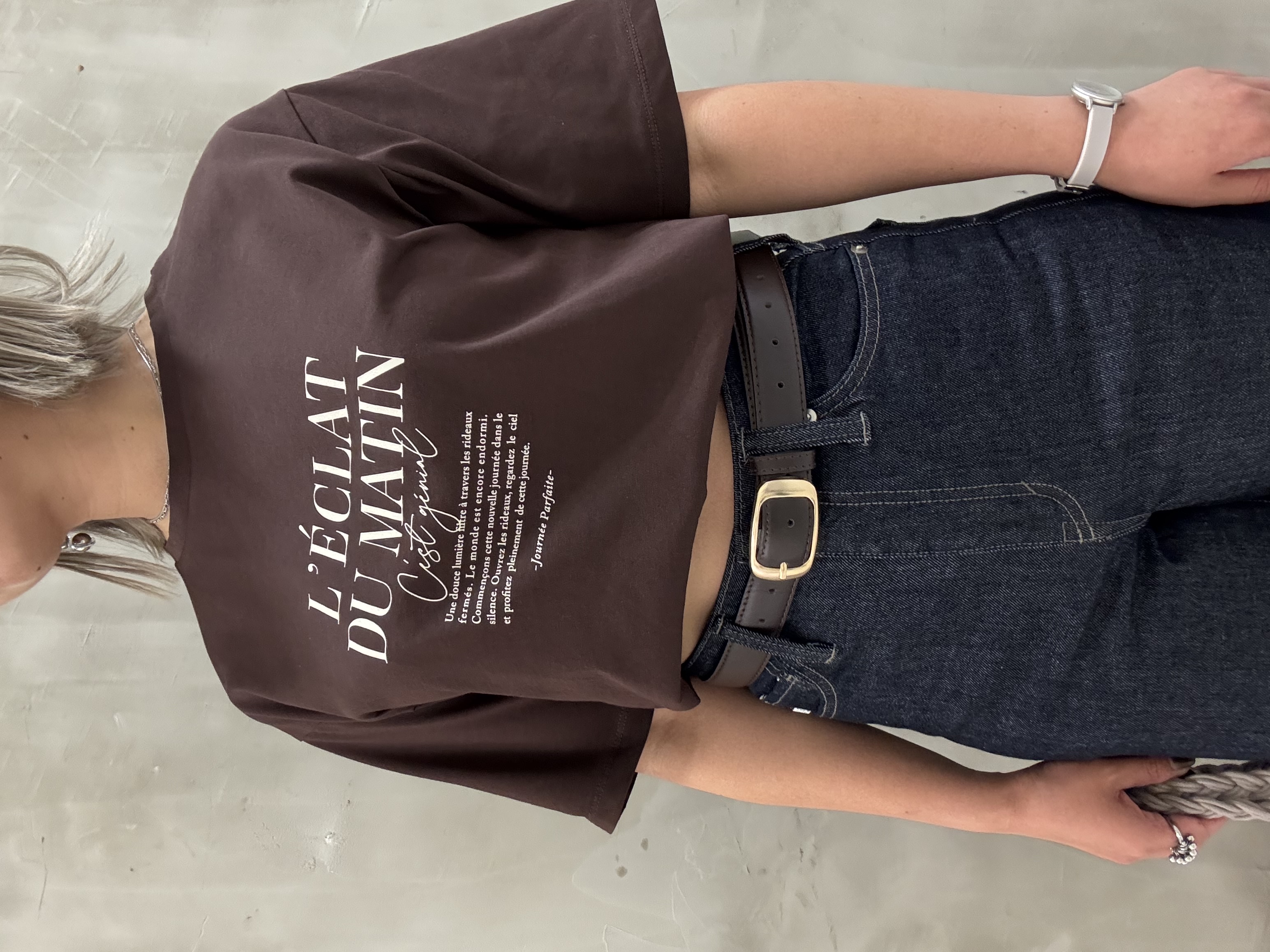 minaさんの「grove｜【UVカット/接触冷感】プリントアソート5分袖Tシャツ」を使ったコーディネート