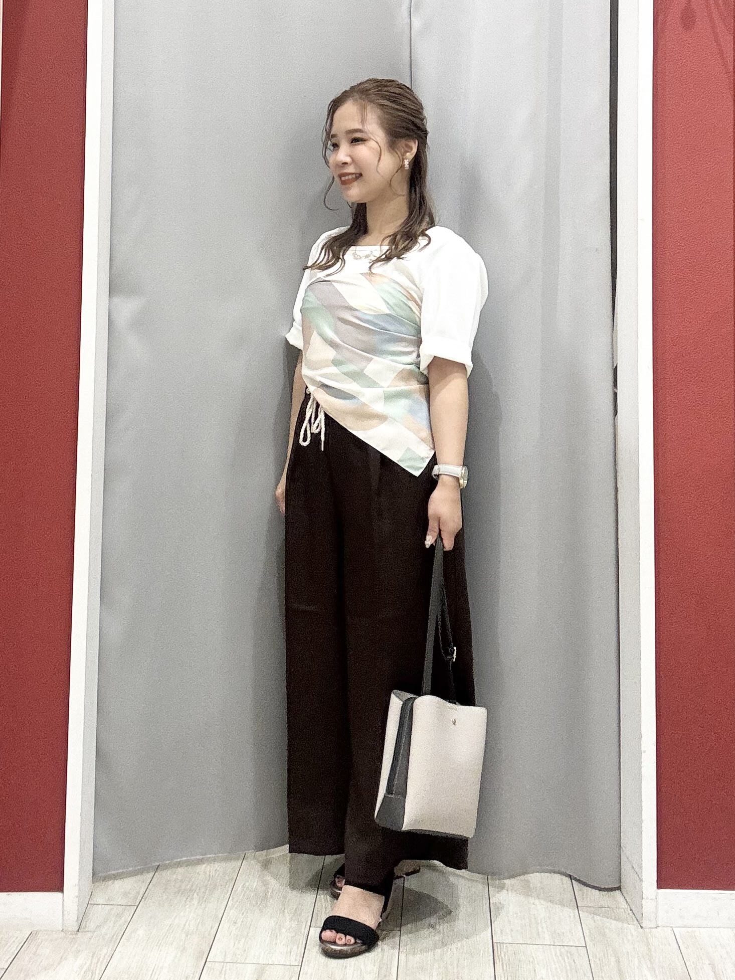 shioさんの「SHOO･LA･RUE｜【ネックアソート】裏ひんやりテレコ5分袖トップス」を使ったコーディネート