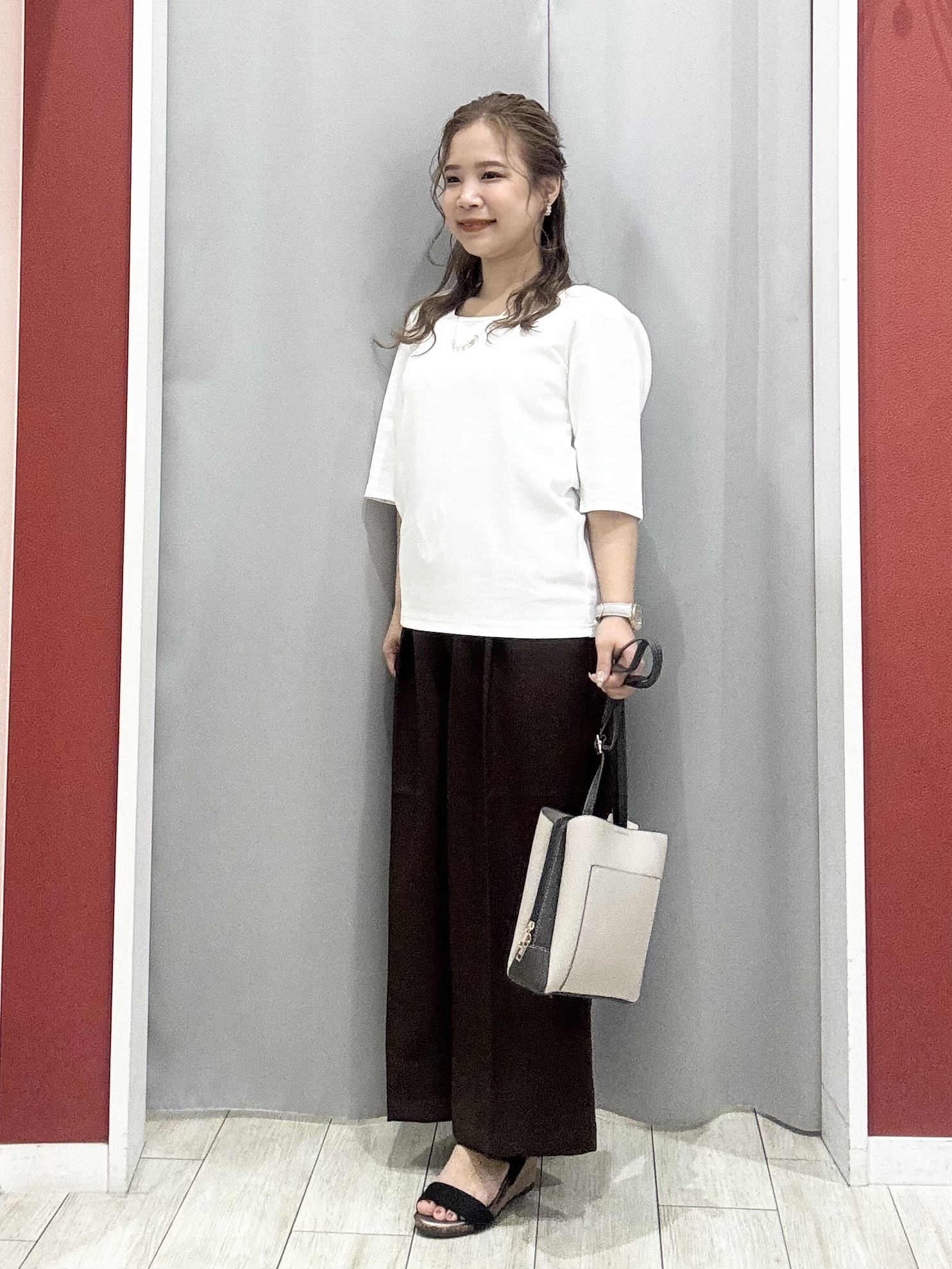 shioさんの「SHOO･LA･RUE｜【ネックアソート】裏ひんやりテレコ5分袖トップス」を使ったコーディネート
