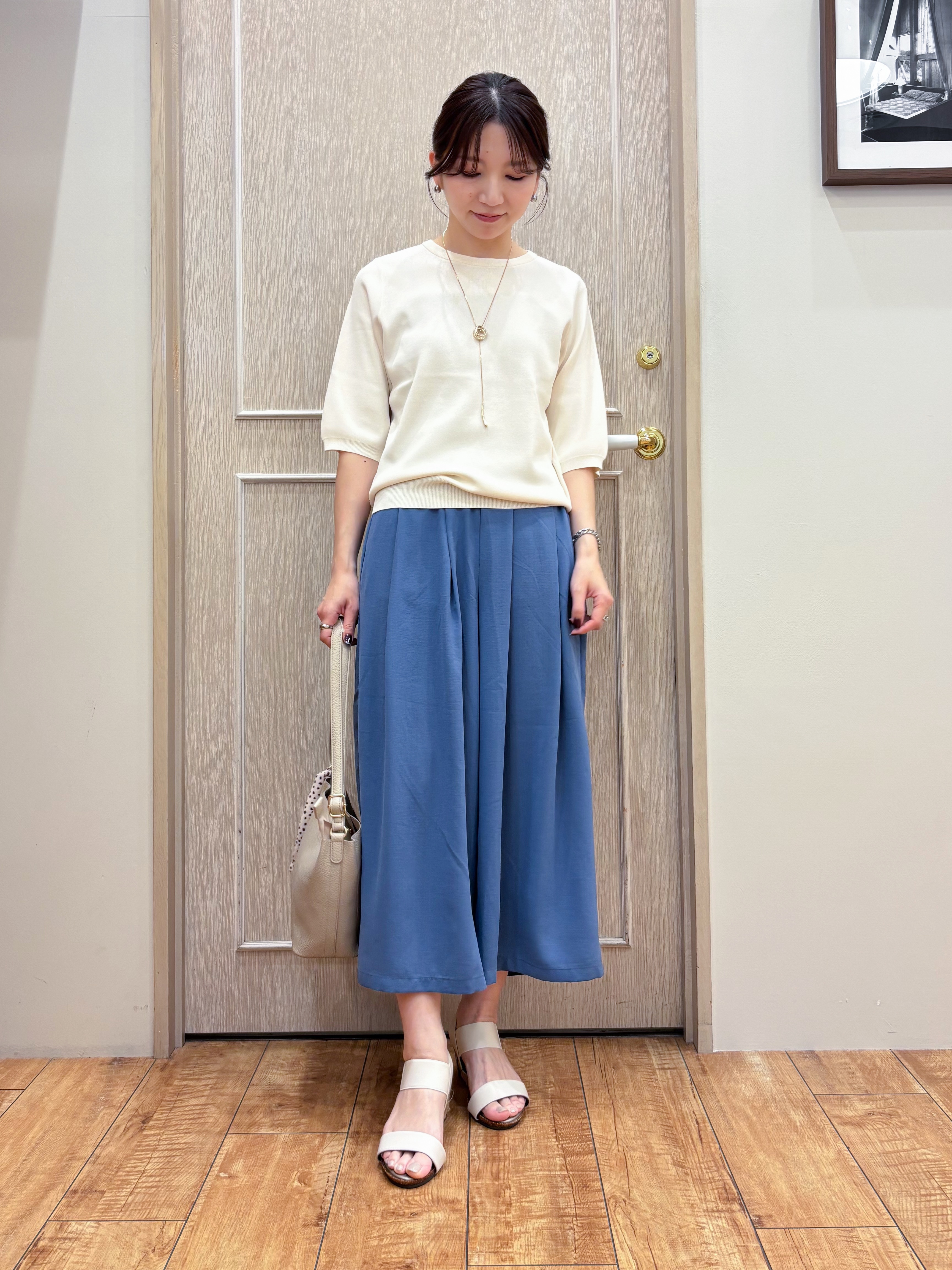なみさんの「SHOO･LA･RUE｜【毎日洗える/S-LL/ひんやり/UV】上半身すっきり 二の腕見せない5分袖ニット」を使ったコーディネート
