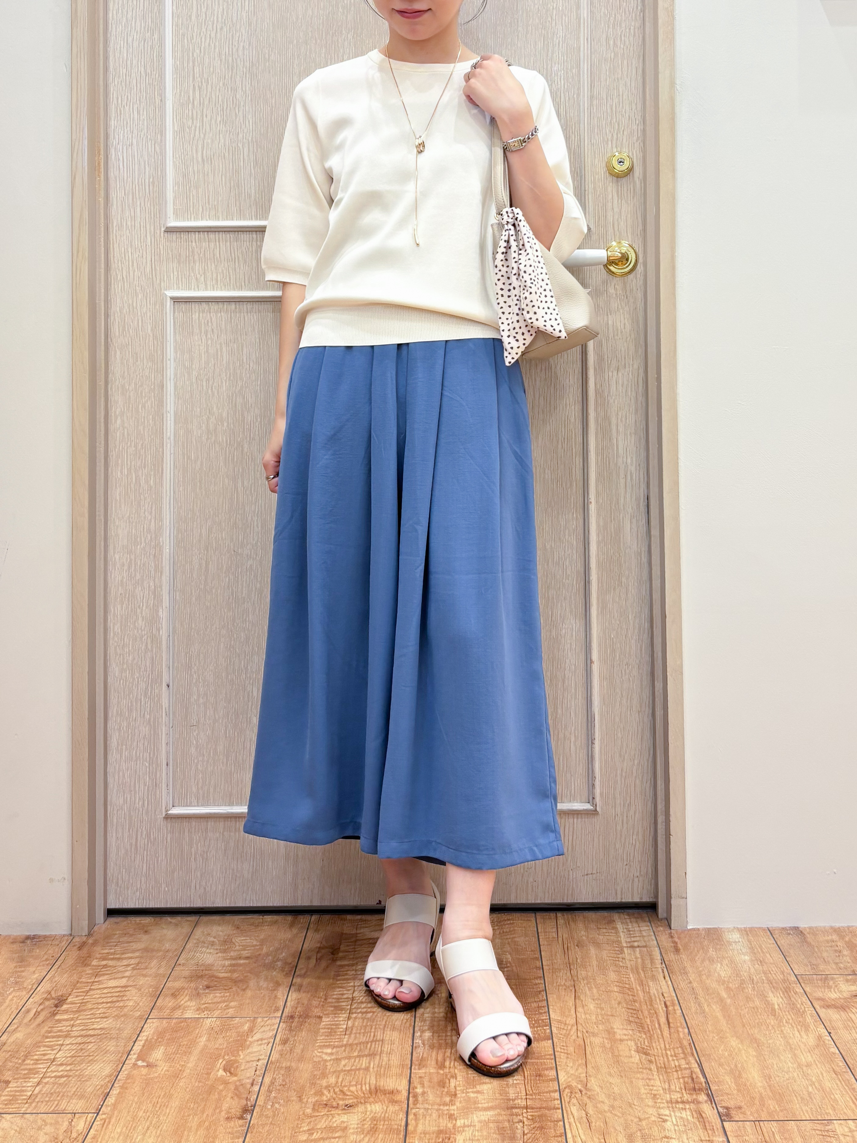 なみさんの「SHOO･LA･RUE｜【毎日洗える/S-LL/ひんやり/UV】上半身すっきり 二の腕見せない5分袖ニット」を使ったコーディネート