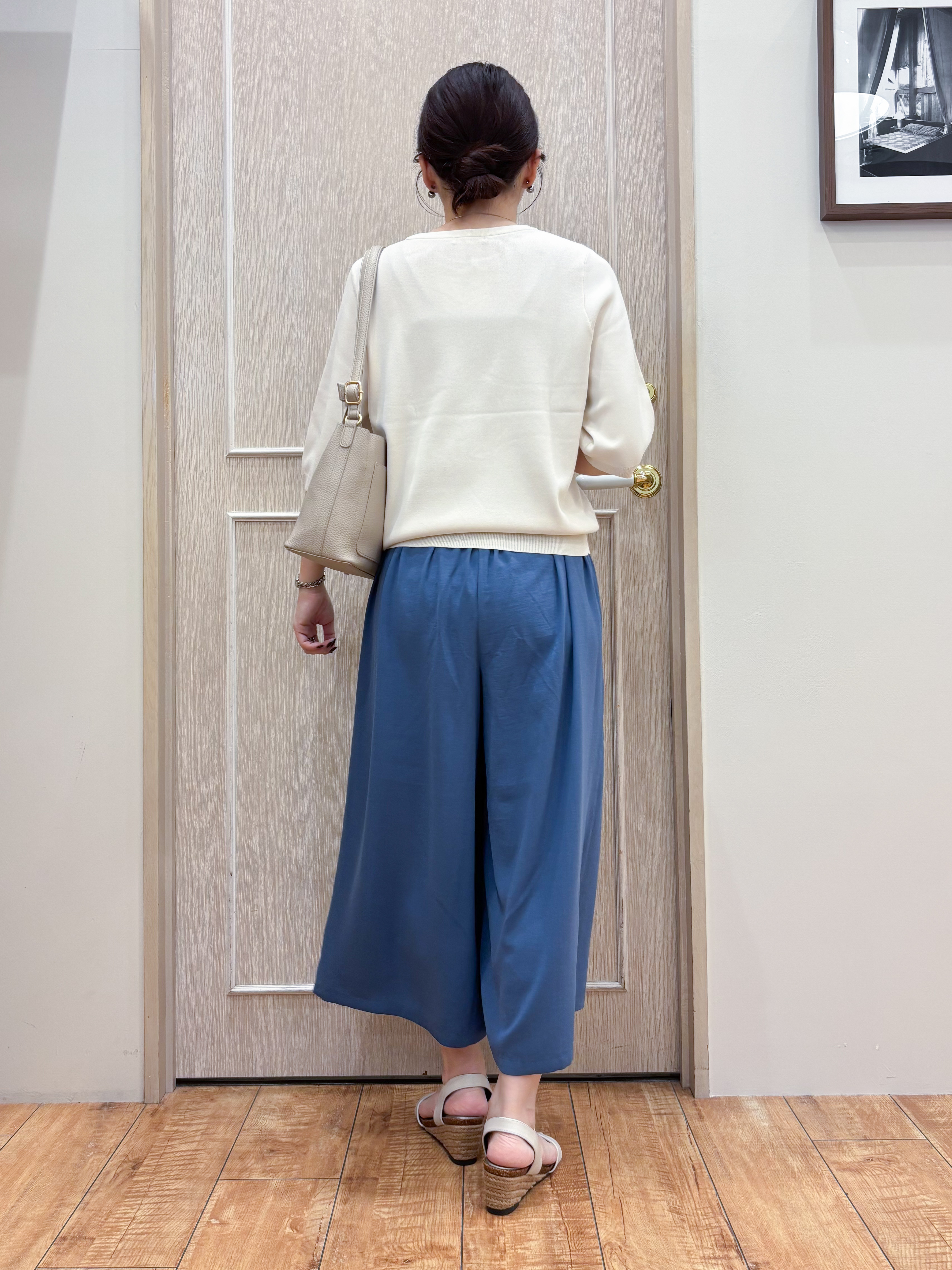 なみさんの「SHOO･LA･RUE｜【毎日洗える/S-LL/ひんやり/UV】上半身すっきり 二の腕見せない5分袖ニット」を使ったコーディネート