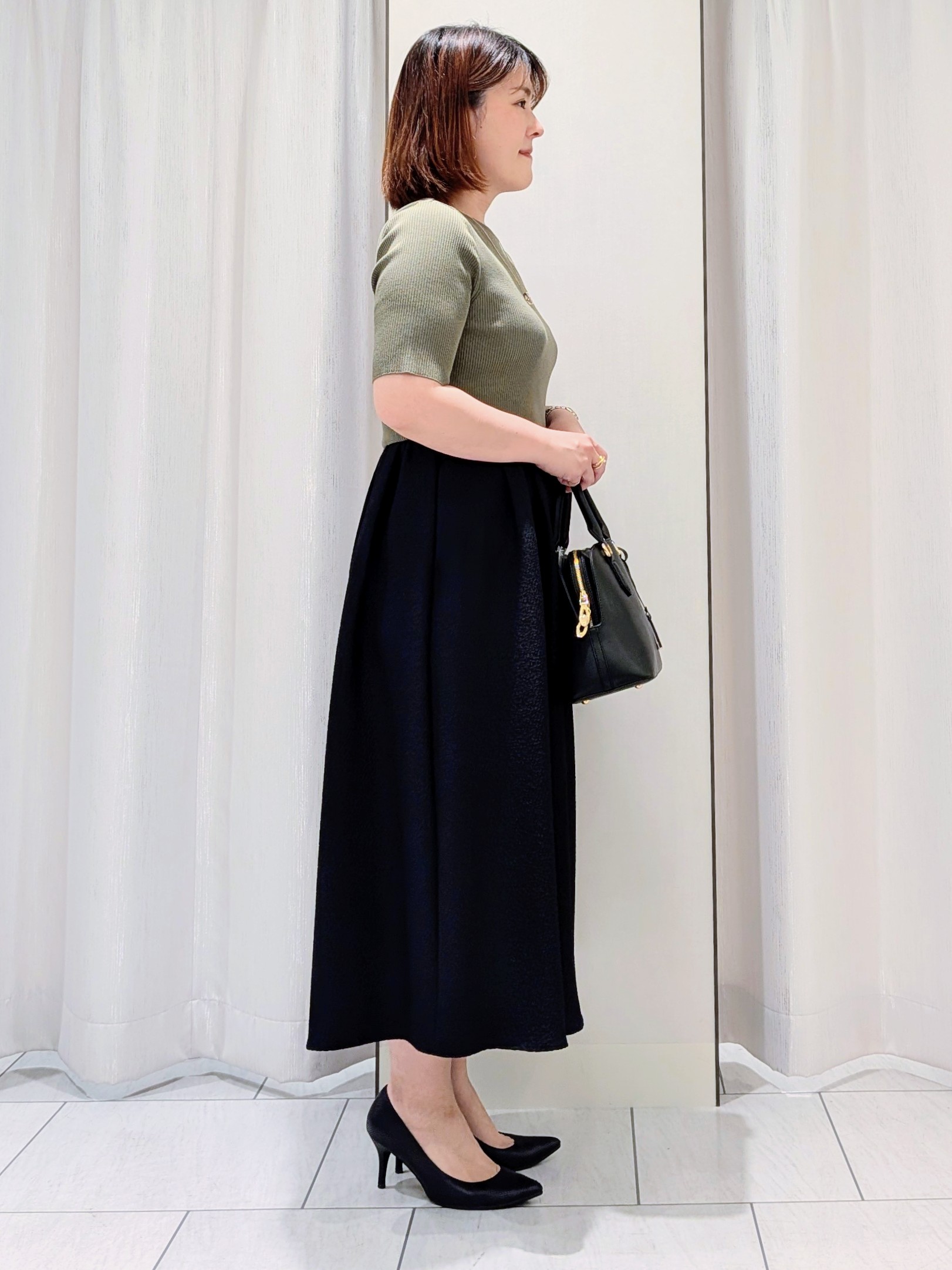 Onumaさんの「UNTITLED｜【一枚でサマ見え】ニットドッキングジャガードワンピース」を使ったコーディネート