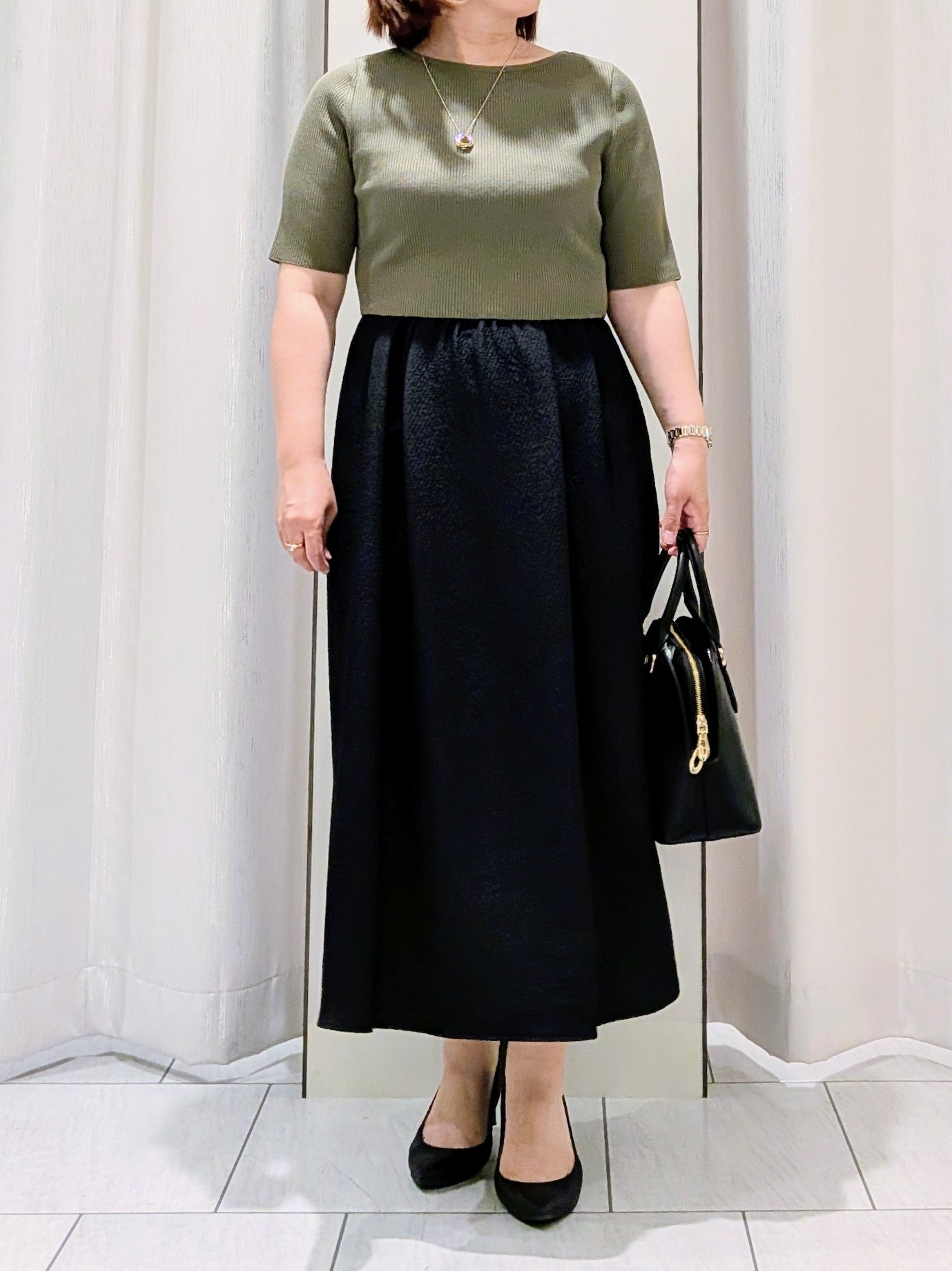 Onumaさんの「UNTITLED｜【一枚でサマ見え】ニットドッキングジャガードワンピース」を使ったコーディネート
