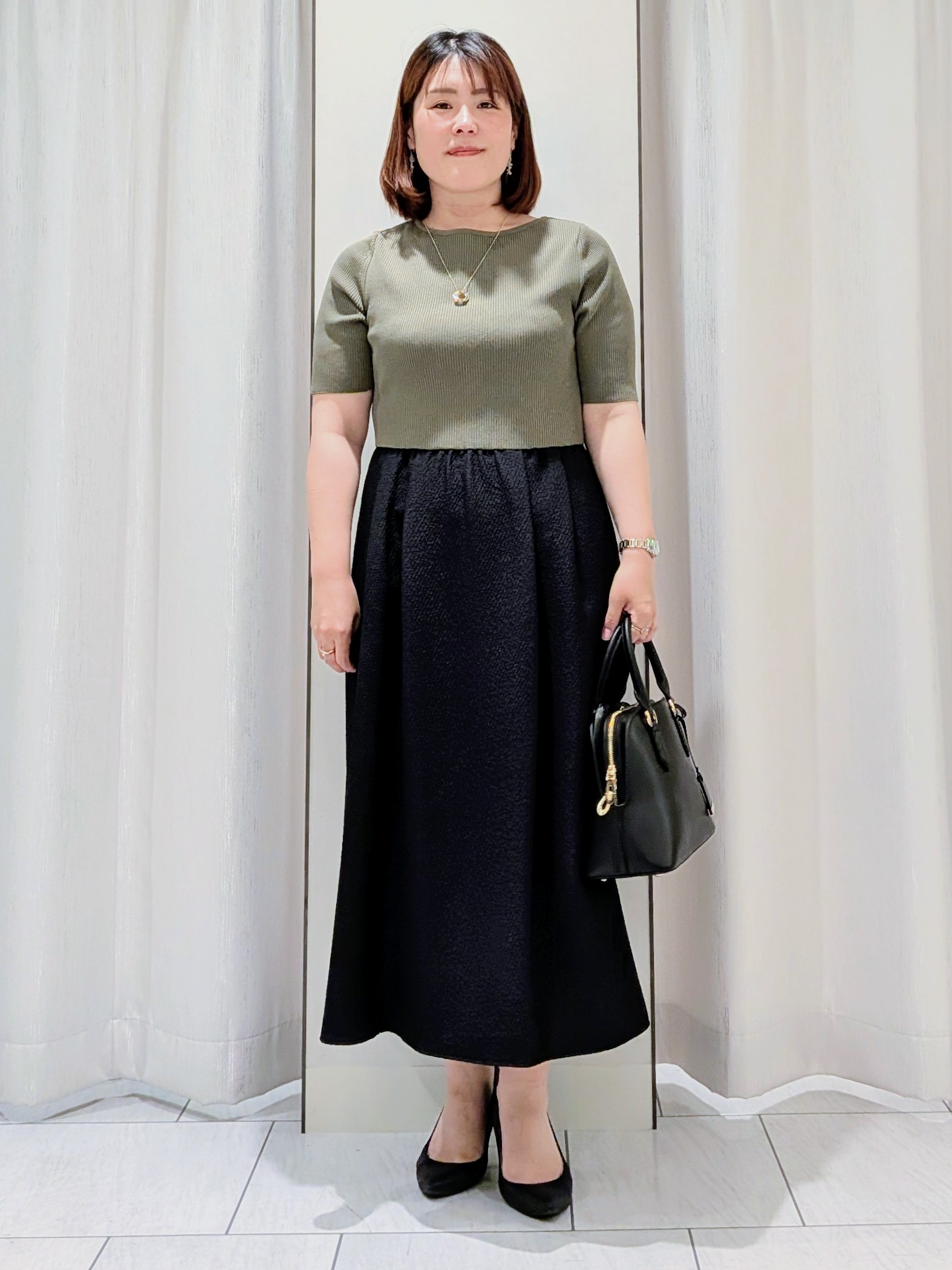 Onumaさんの「UNTITLED｜【一枚でサマ見え】ニットドッキングジャガードワンピース」を使ったコーディネート