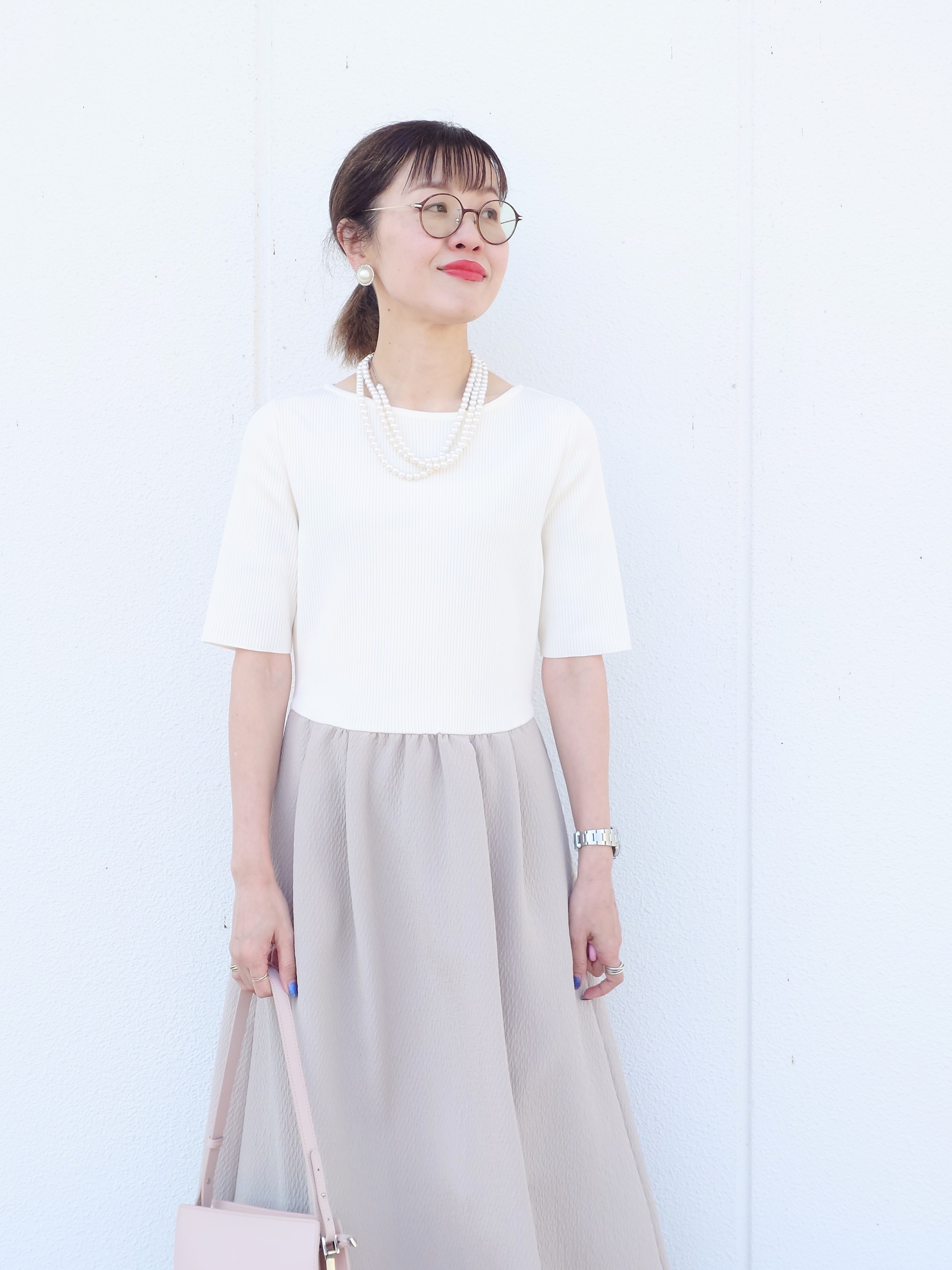 MUTSUKOさんの「UNTITLED｜【一枚でサマ見え】ニットドッキングジャガードワンピース」を使ったコーディネート