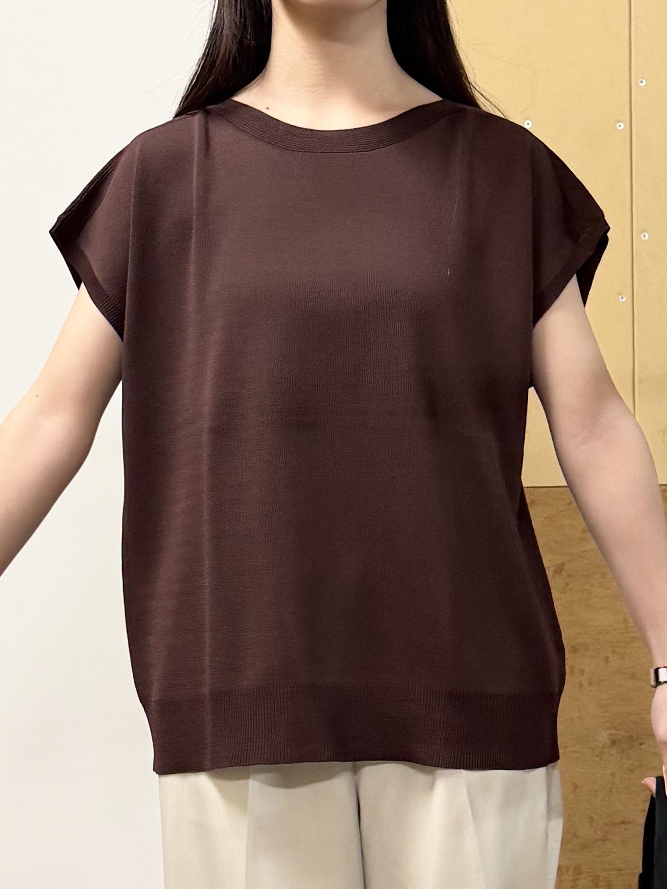 sahoさんの「THE SHOP TK｜【S-XL/ひんやりタッチ】多機能フレンチスリーブニット 洗濯機OK/UVケア/毛玉になりにくい」を使ったコーディネート