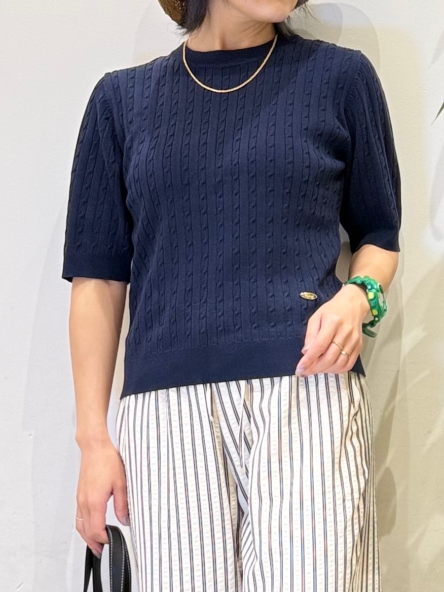 misakiさんの「SHOO･LA･RUE｜【洗濯機可/S-LL】ミニケーブルで上品に 5分袖ニット」を使ったコーディネート