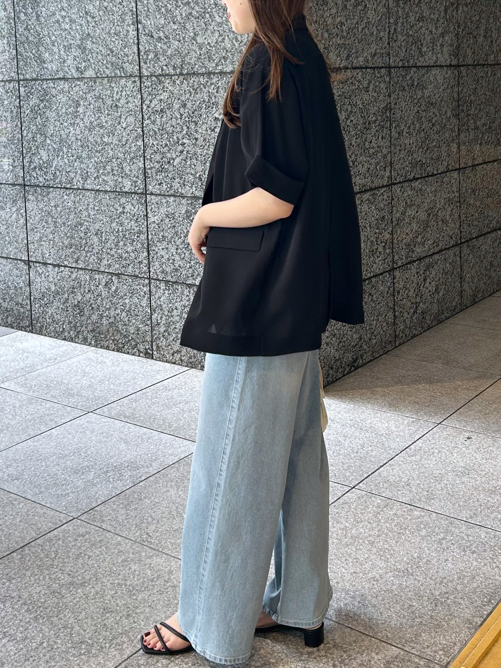 Risaさんの「OPAQUE.CLIP｜【接触冷感／吸水速乾／防シワ】リネンライクテーラードジャケット《洗濯機OK》」を使ったコーディネート