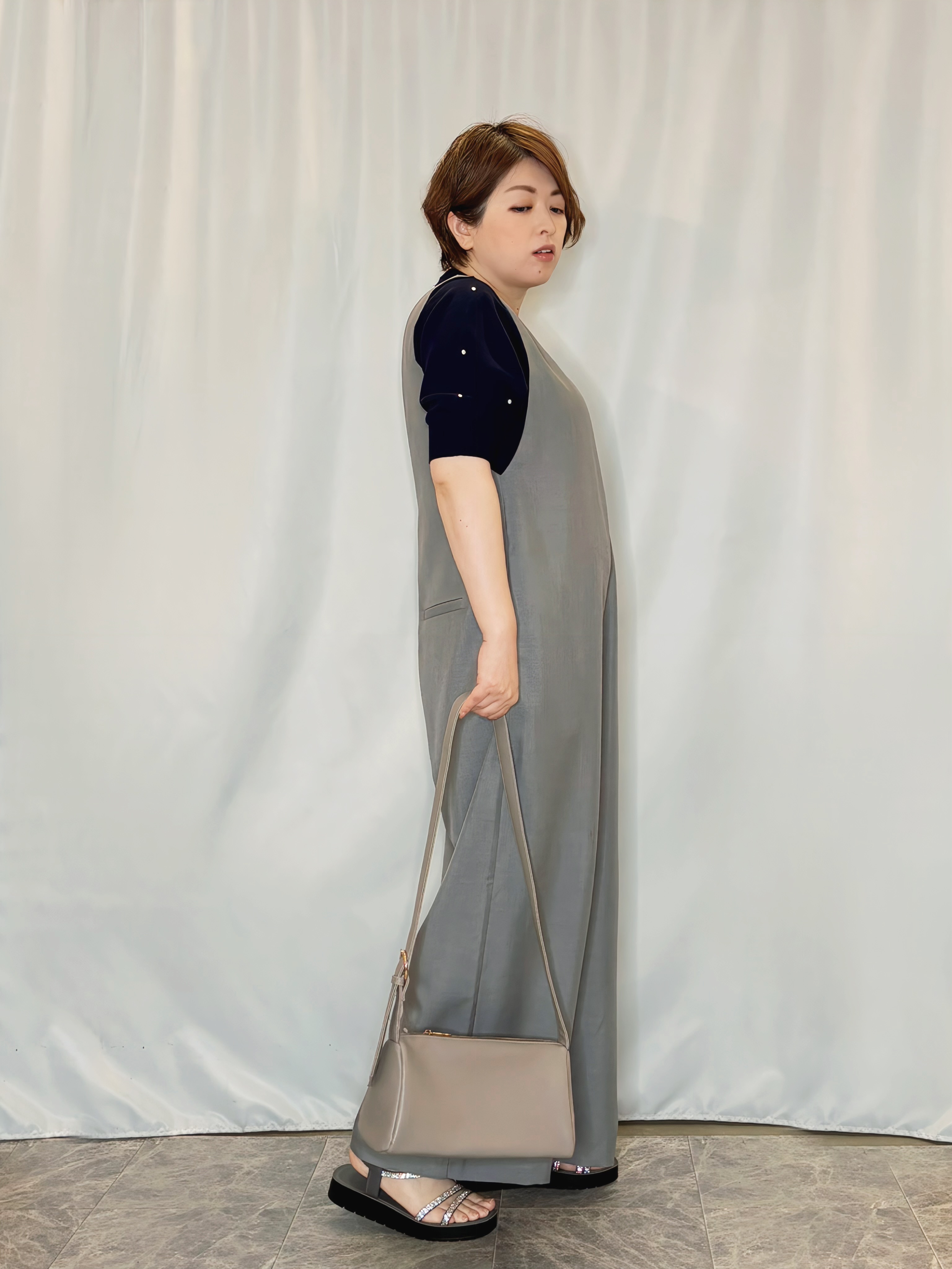 たみさんの「SHOO･LA･RUE｜【S-LL/二の腕カバー】品よく隠せる ドット刺繍5分袖ニット」を使ったコーディネート