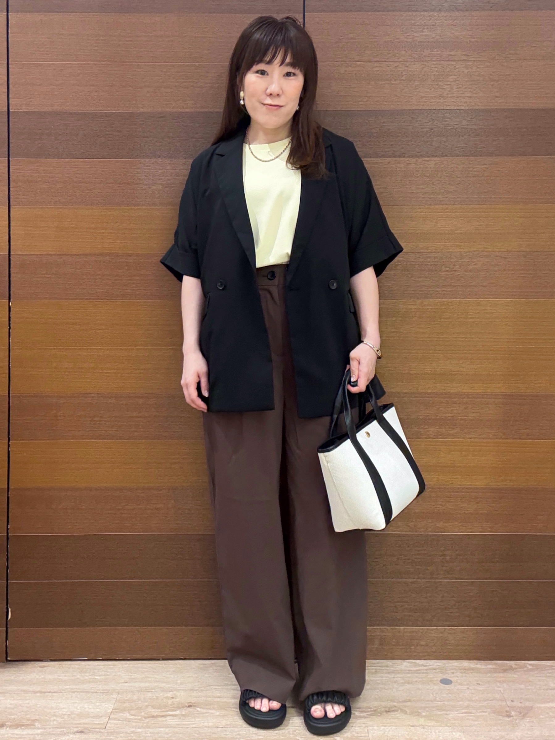 maichiさんの「OPAQUE.CLIP｜【接触冷感／吸水速乾／防シワ】リネンライクテーラードジャケット《洗濯機OK》」を使ったコーディネート