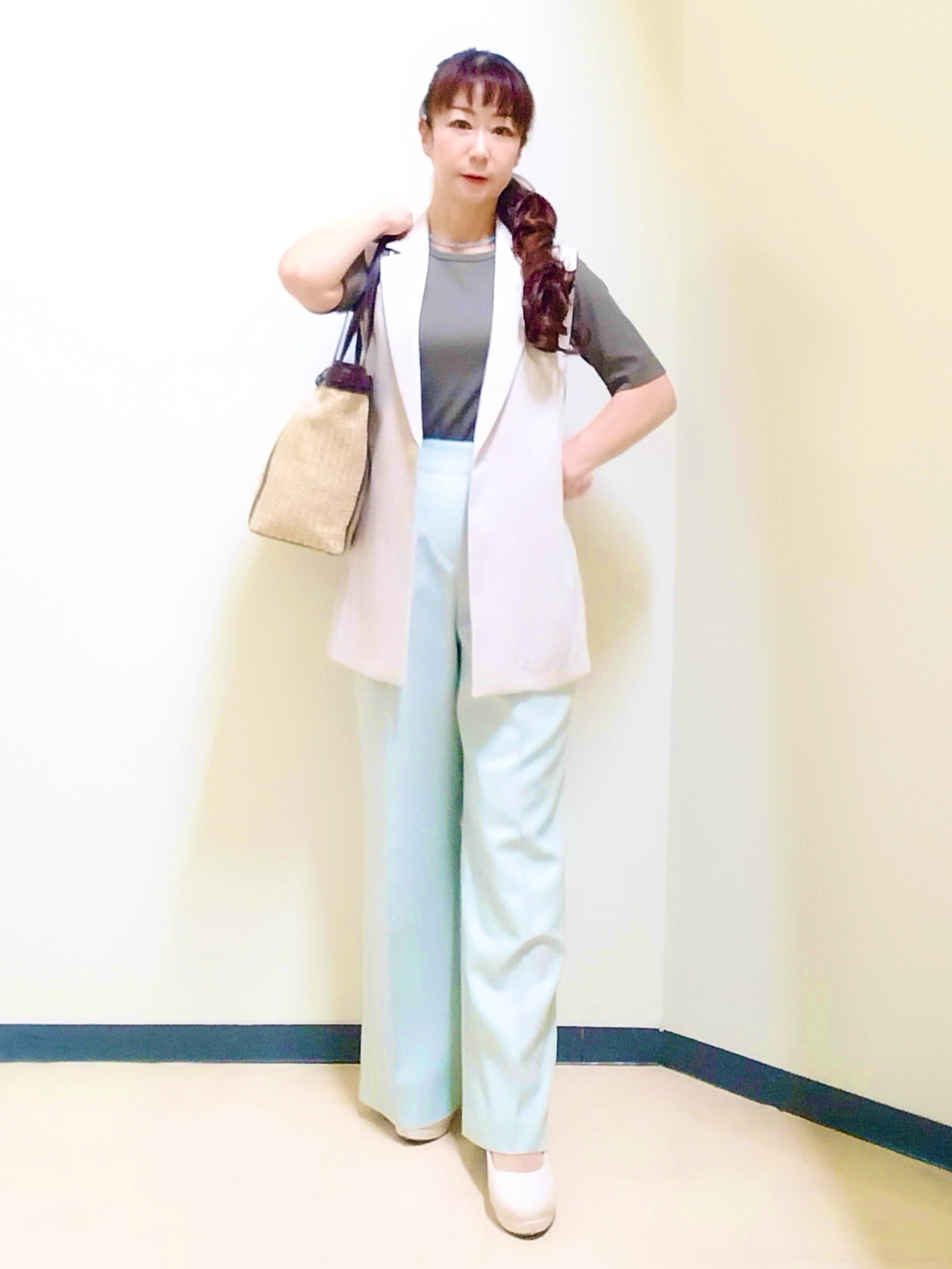 花さんの「Reflect｜【インナーにおすすめ◎】クルーネックストレッチリブトップス」を使ったコーディネート