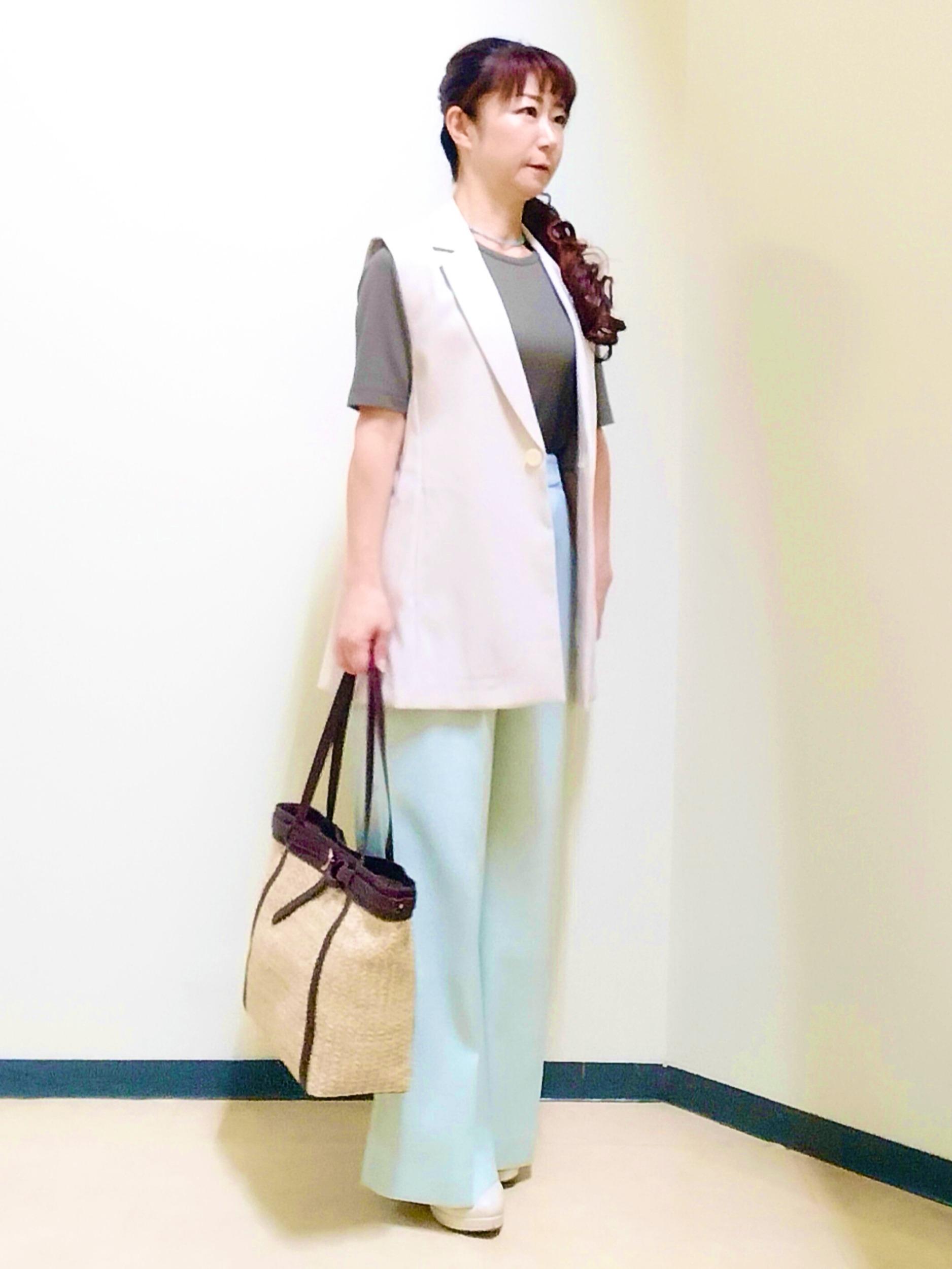 花さんの「Reflect｜【インナーにおすすめ◎】クルーネックストレッチリブトップス」を使ったコーディネート