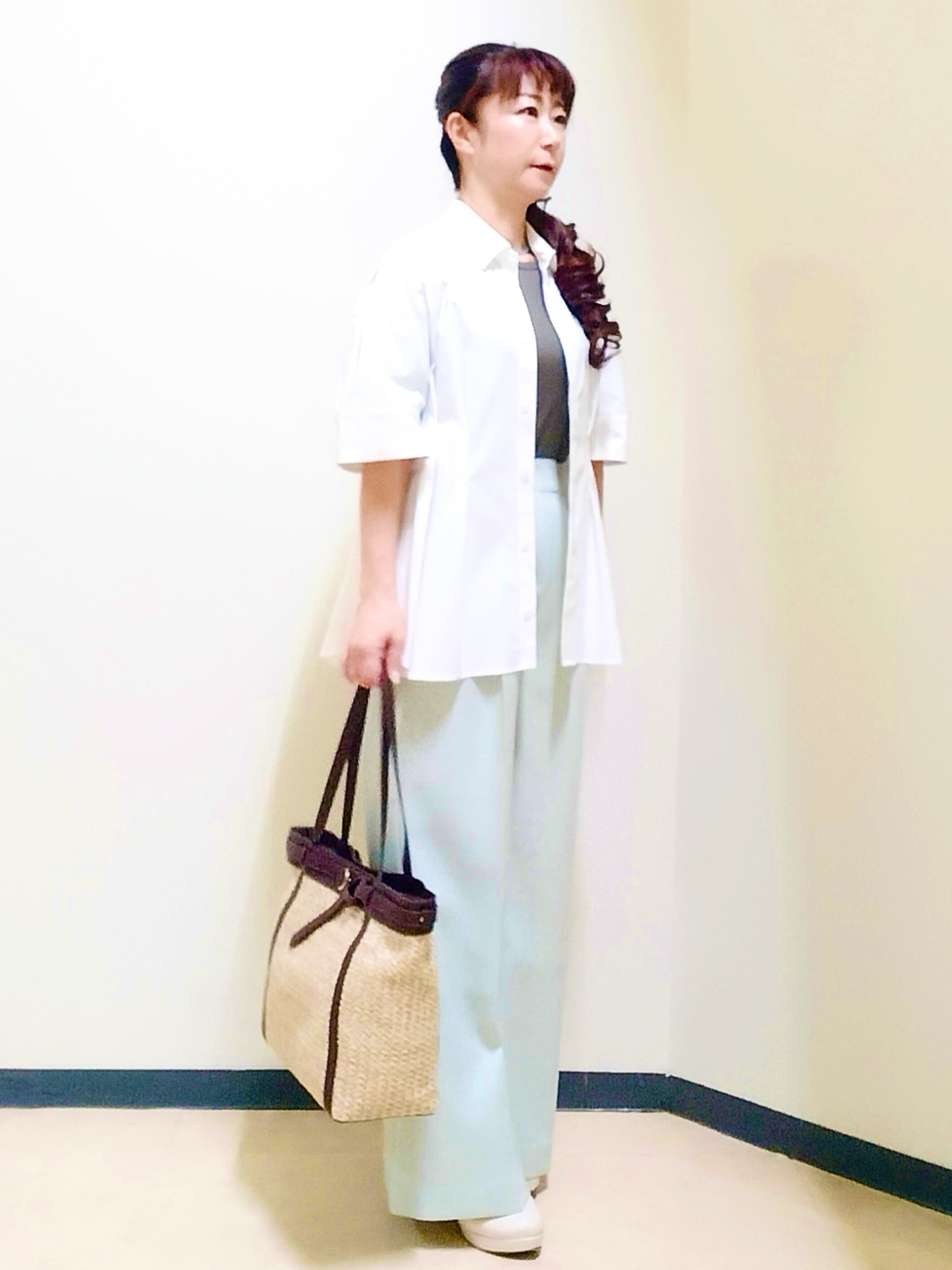 花さんの「Reflect｜【インナーにおすすめ◎】クルーネックストレッチリブトップス」を使ったコーディネート