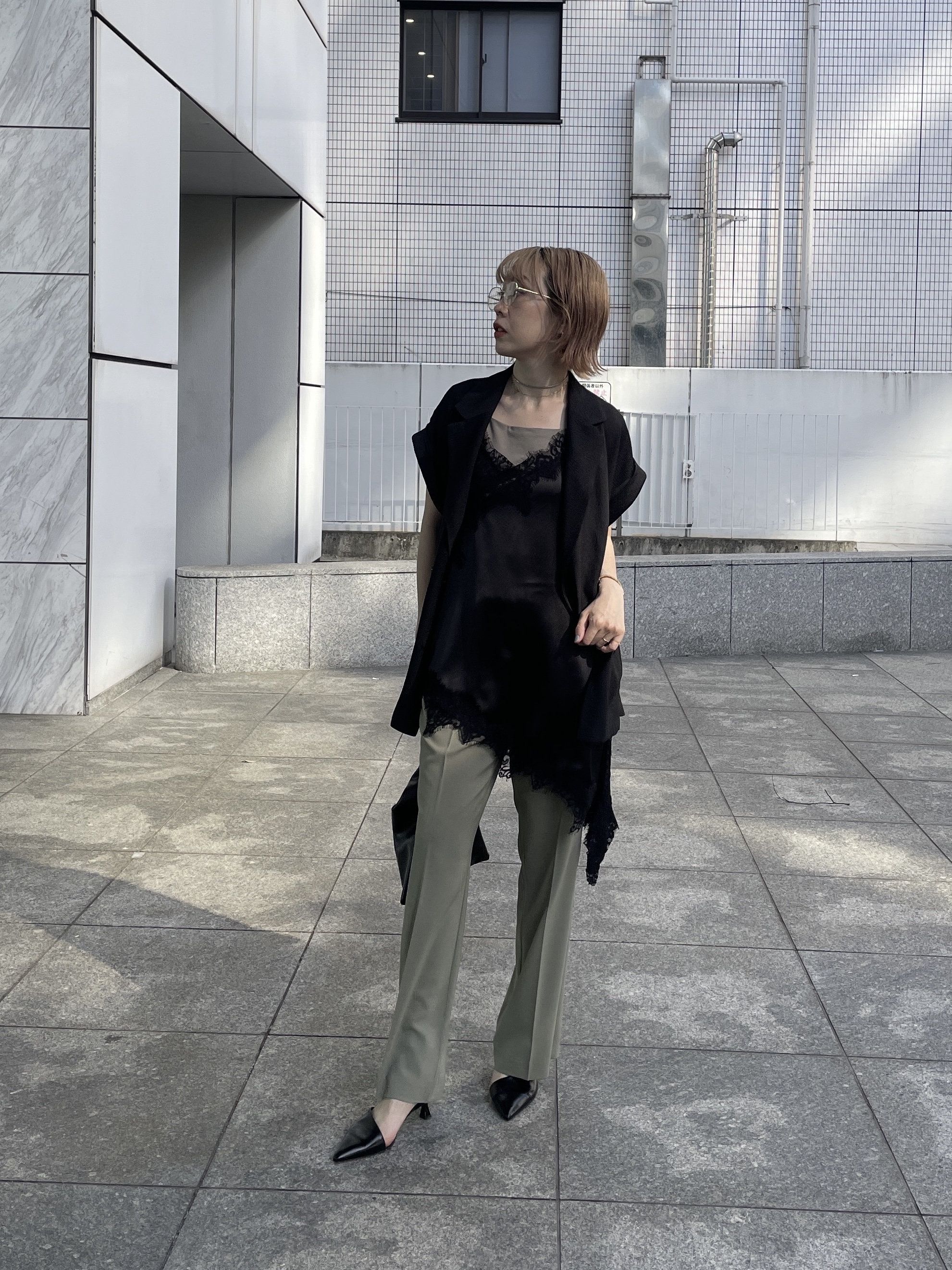 mikuさんの「INDIVI｜ワッシャーシアーダブルジャケット」を使ったコーディネート