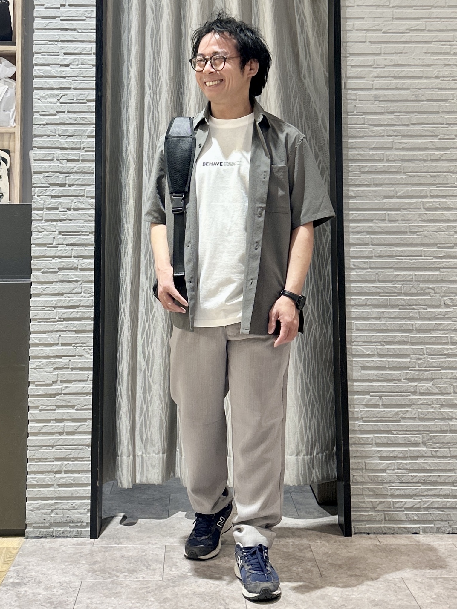 KENJI Iさんの「THE SHOP TK｜マイクロ シアサッカー 半袖シャツ 洗濯機OK／セットアップ可」を使ったコーディネート