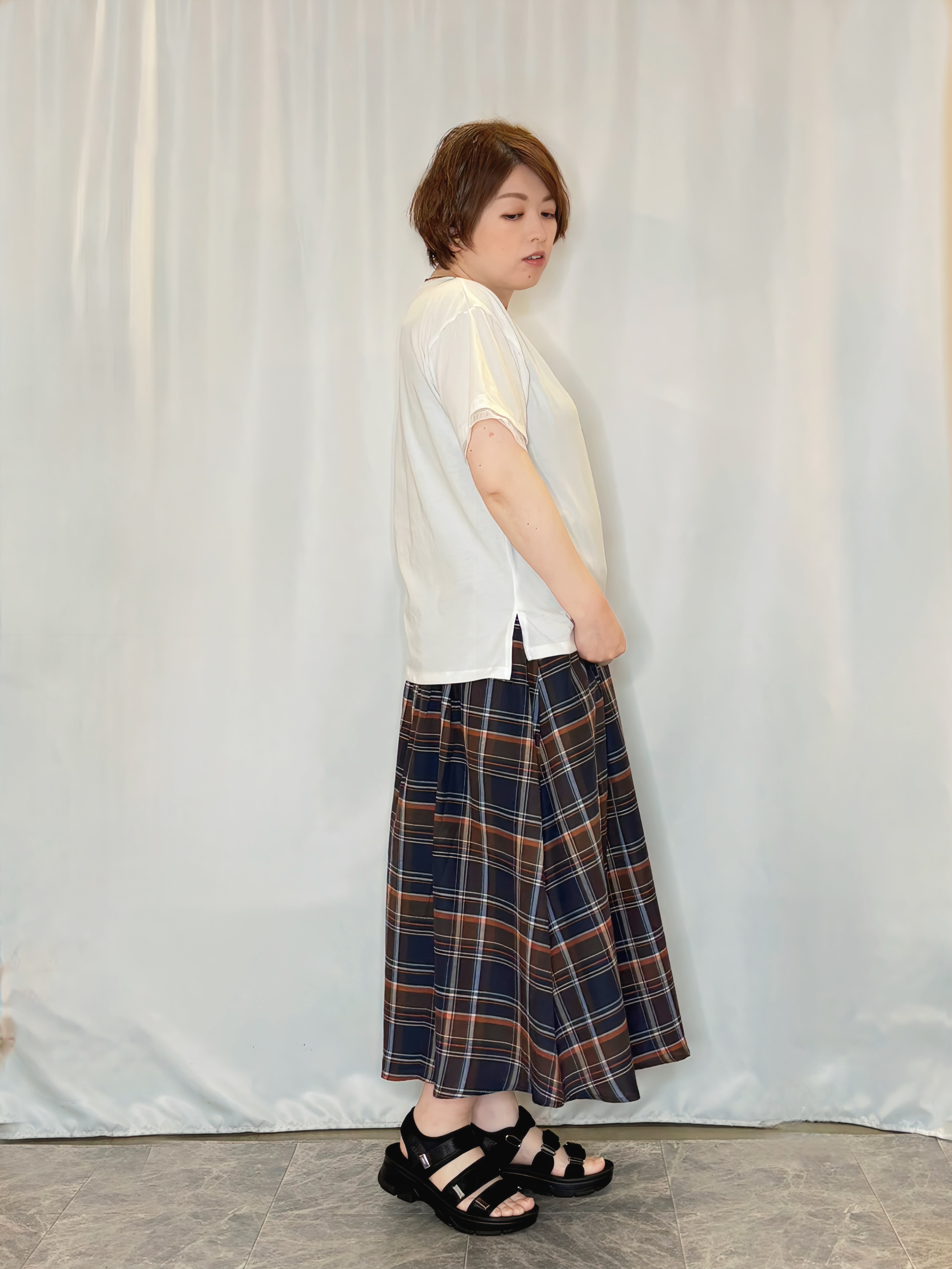 たみさんの「SHOO･LA･RUE｜【洗濯機可/S-LL】大人の抜け感 ゆるっと5分袖シャツ」を使ったコーディネート