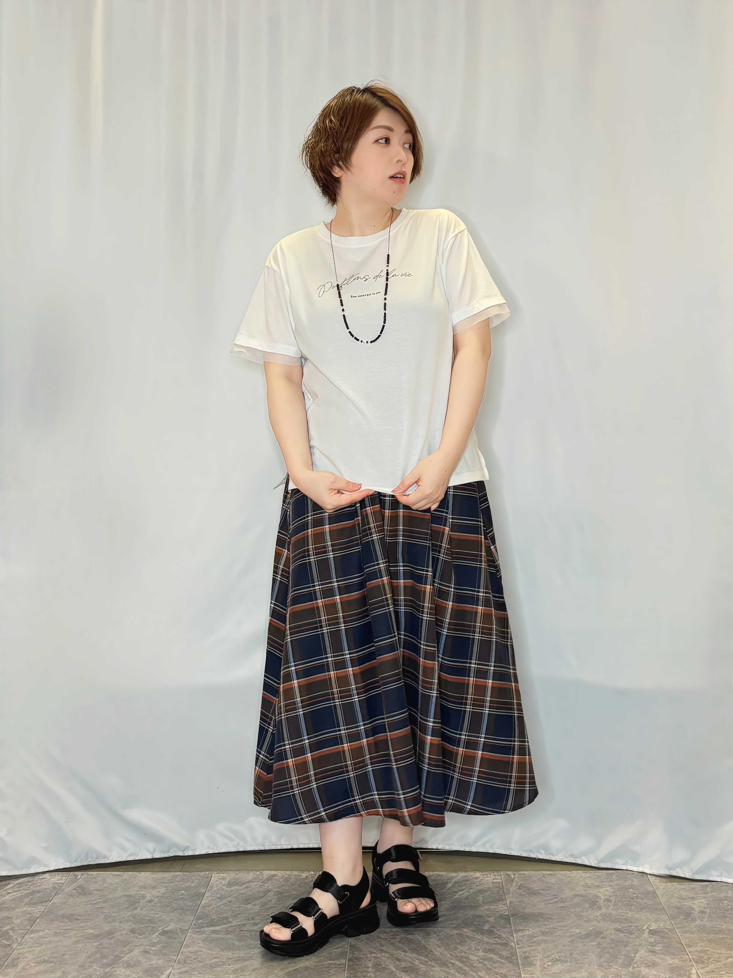 たみさんの「SHOO･LA･RUE｜【洗濯機可/S-LL】大人の抜け感 ゆるっと5分袖シャツ」を使ったコーディネート