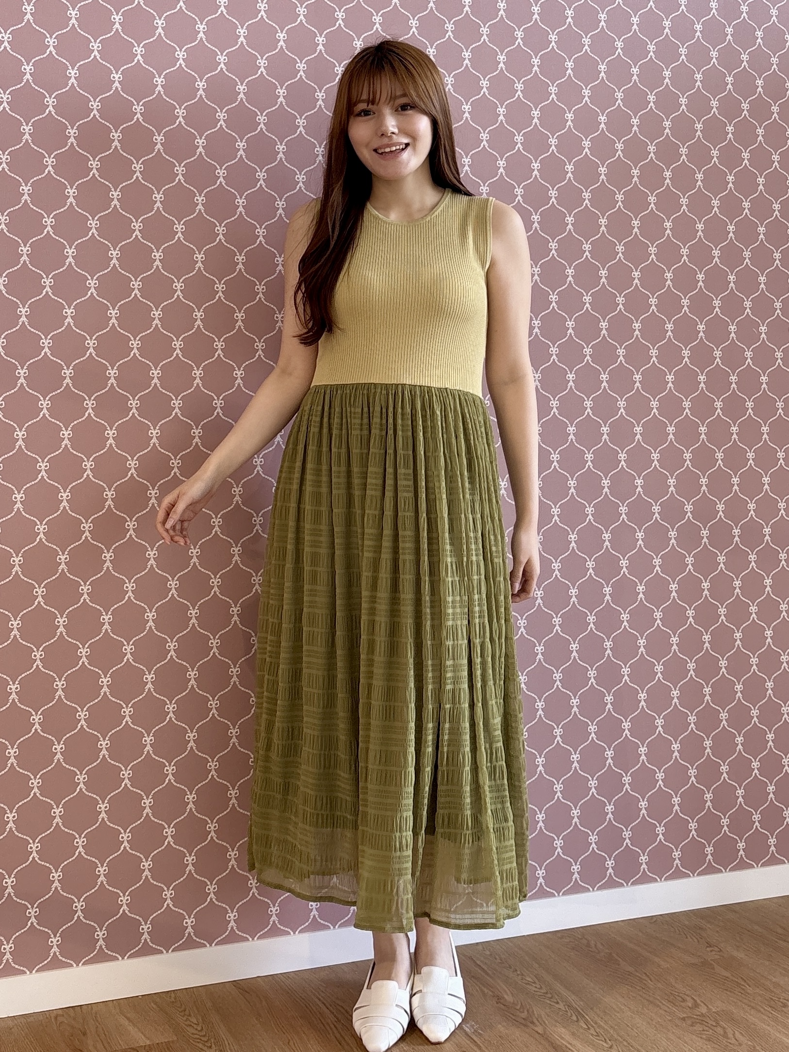 sayaさんの「grove｜【貴島明日香さん着用】リブニット&times;チュール ドッキングワンピース」を使ったコーディネート