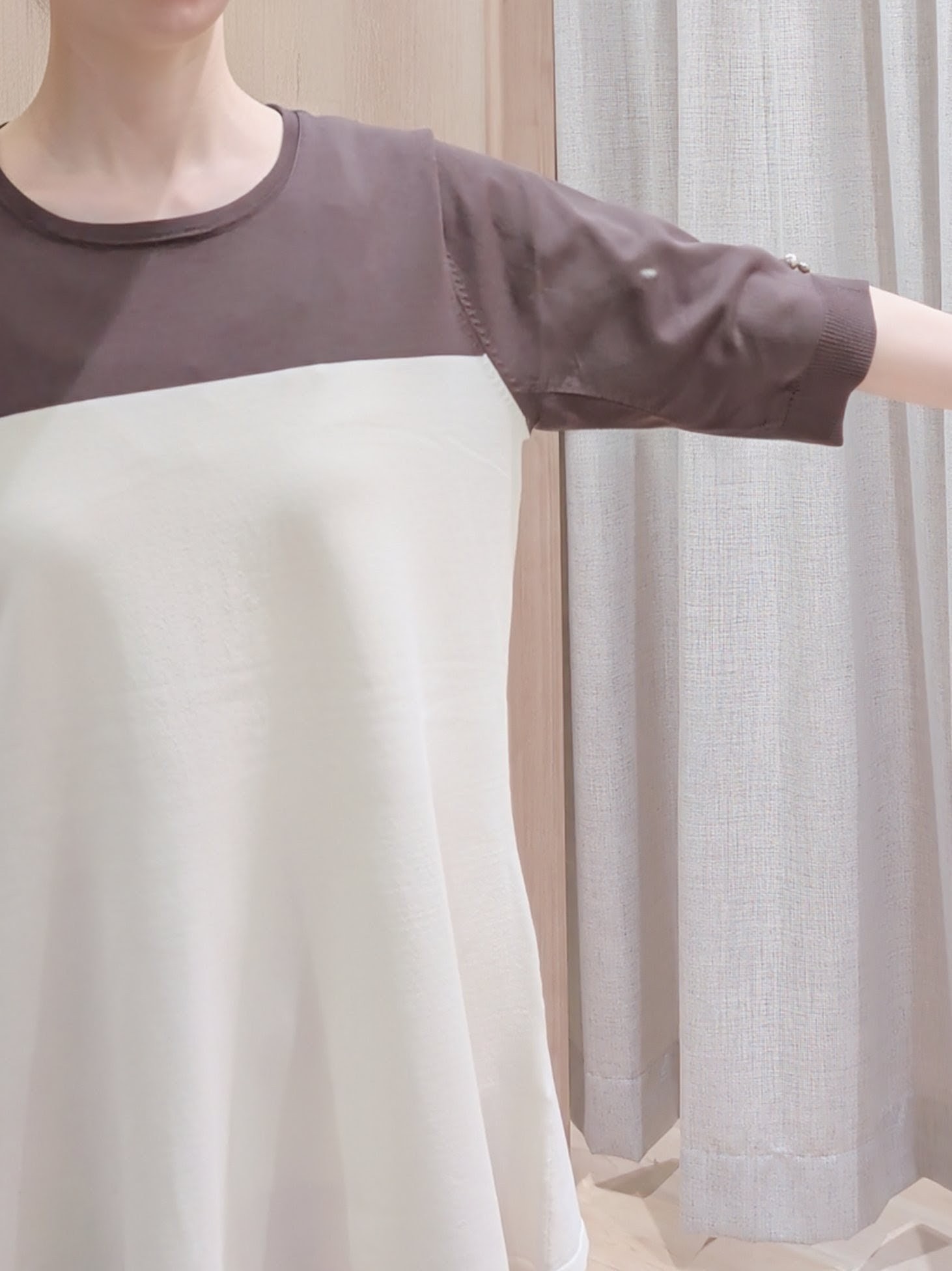 Yuiさんの「grove｜【体型カバー/UV・ひんやり】一枚でコーデが決まる、配色フレアニットプルオーバー」を使ったコーディネート