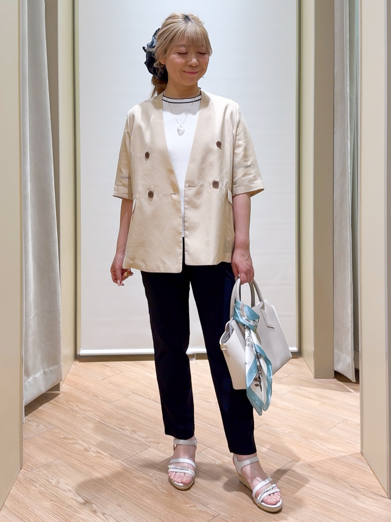 Harukaさんの「grove｜【洗濯機OK/ひんやり】軽く羽織れるハーフスリーブジャケット」を使ったコーディネート