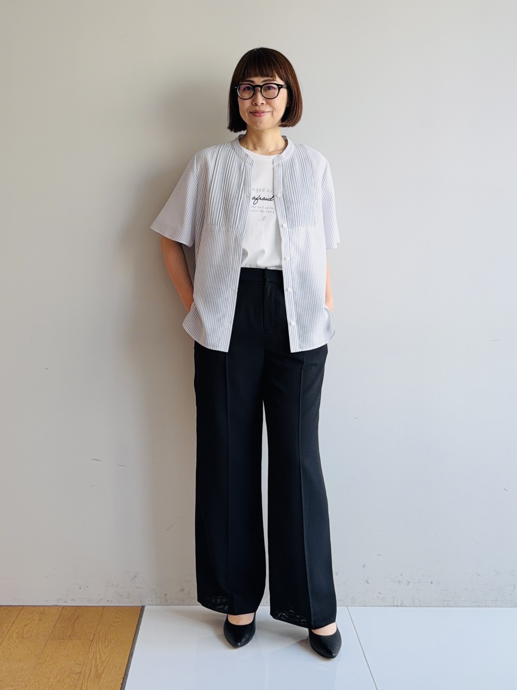 murayamaさんの「INDIVI｜【接触冷感/洗える】シアーシャンブレーピンタックブラウス」を使ったコーディネート