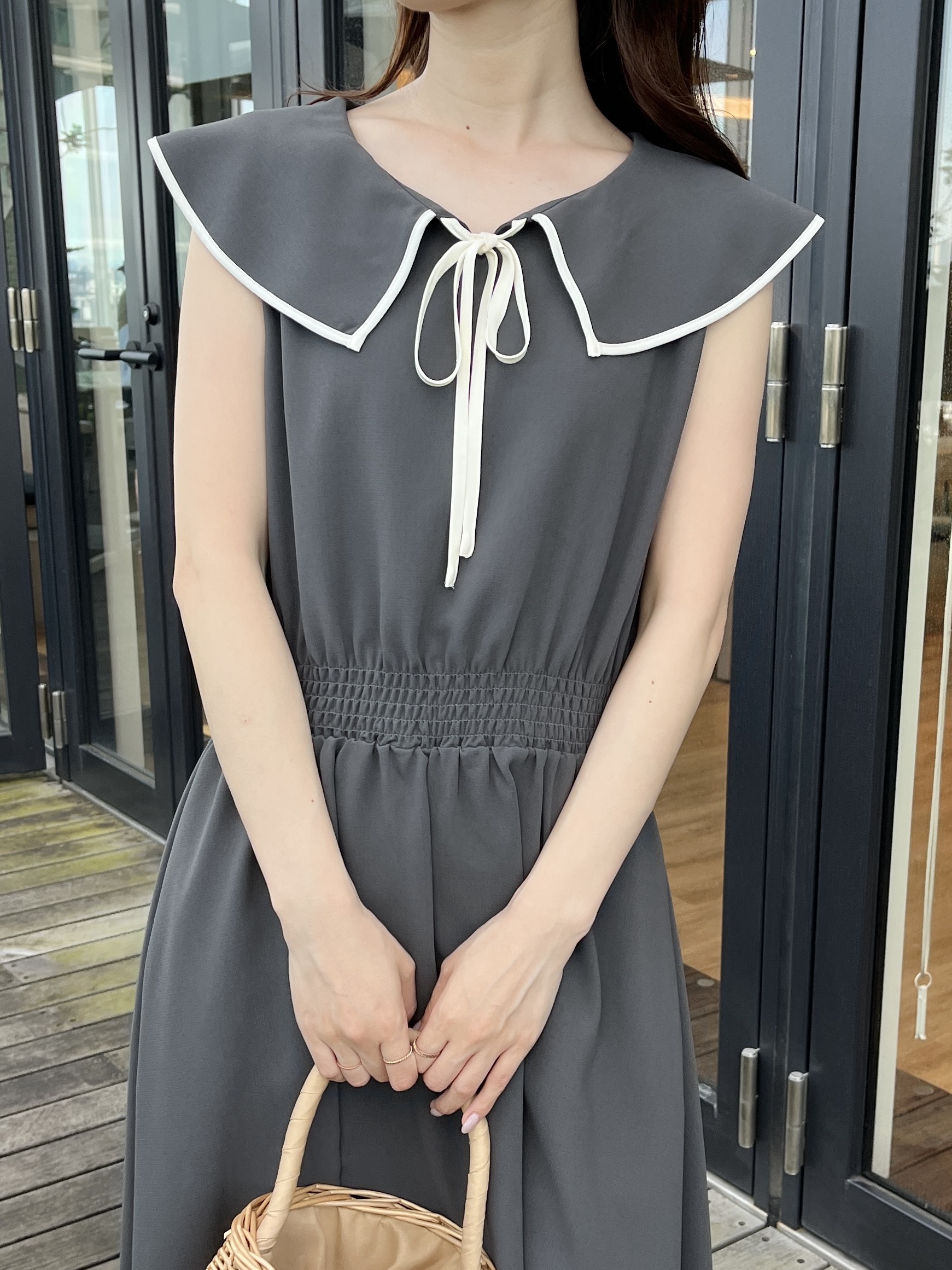 はばさんの「Couture brooch｜【洗える】リネンライク マリンワンピース」を使ったコーディネート