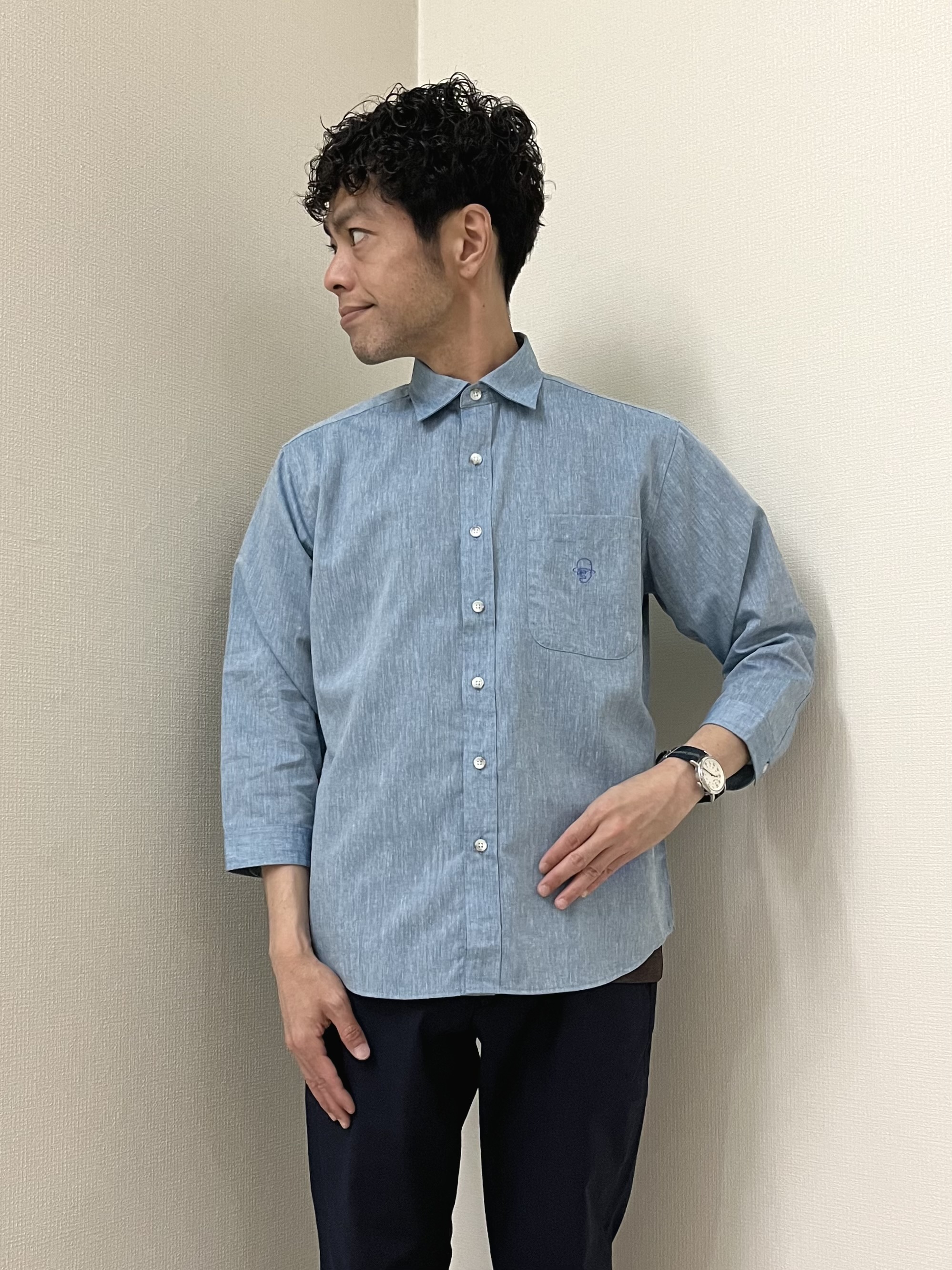 URAさんの「TAKEO KIKUCHI｜【接触冷感】ハイブリッド リネン 七分袖シャツ」を使ったコーディネート
