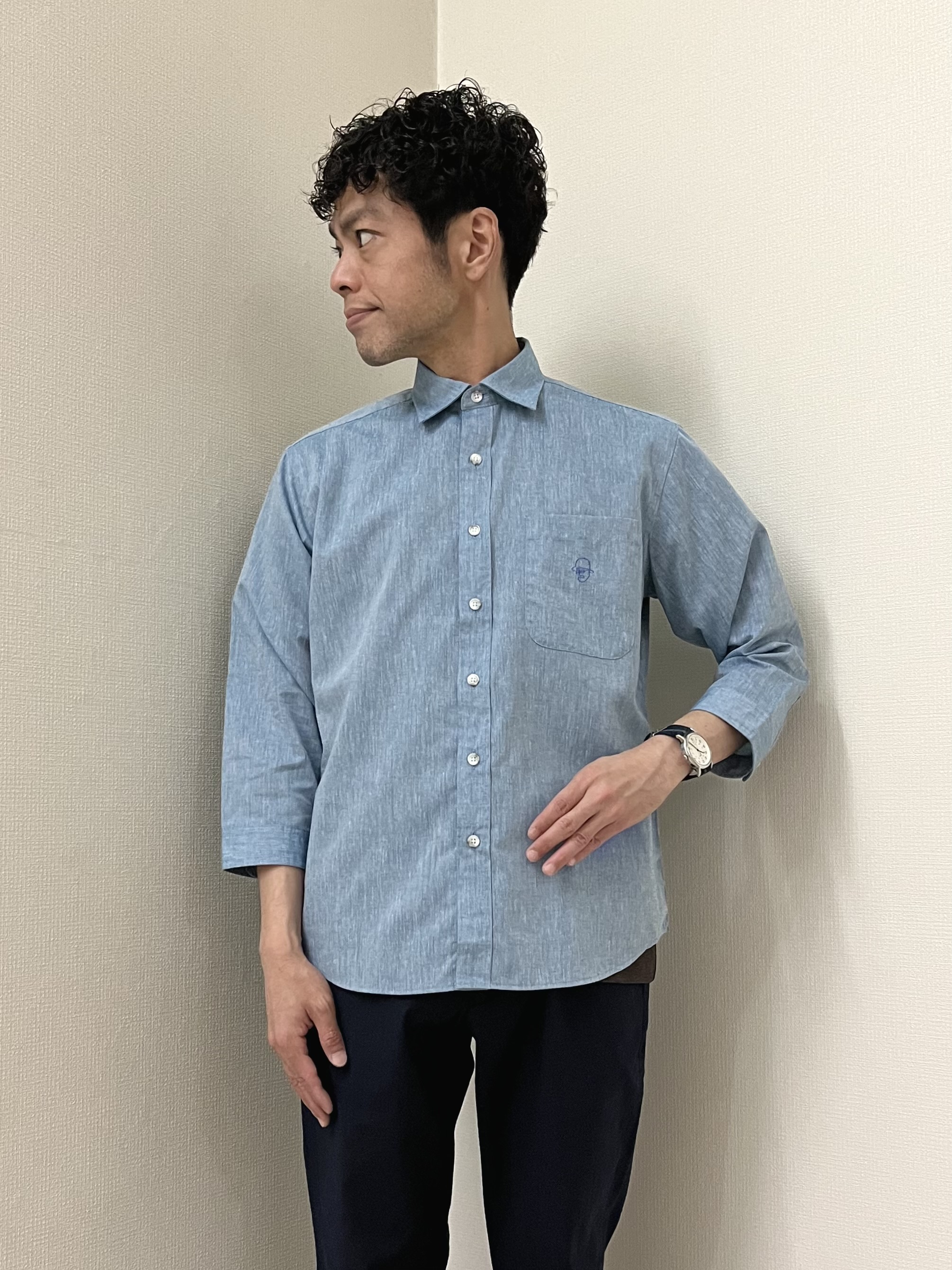 URAさんの「TAKEO KIKUCHI｜【接触冷感】ハイブリッド リネン 七分袖シャツ」を使ったコーディネート