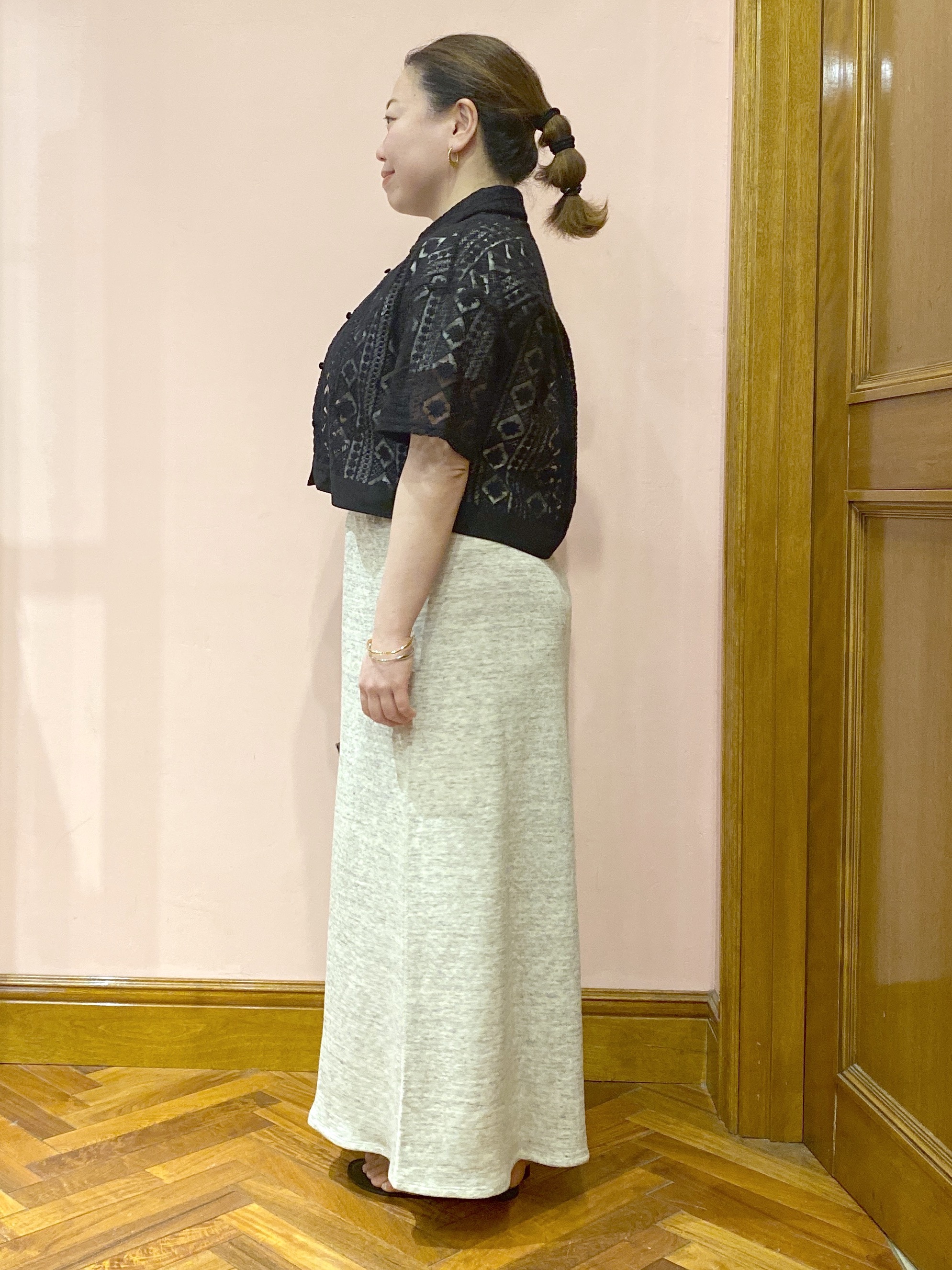 Ayano.Kさんの「DRESSTERIOR｜【着映え/ハーフ袖】ウォッシャブルレース クロップドシャツ」を使ったコーディネート