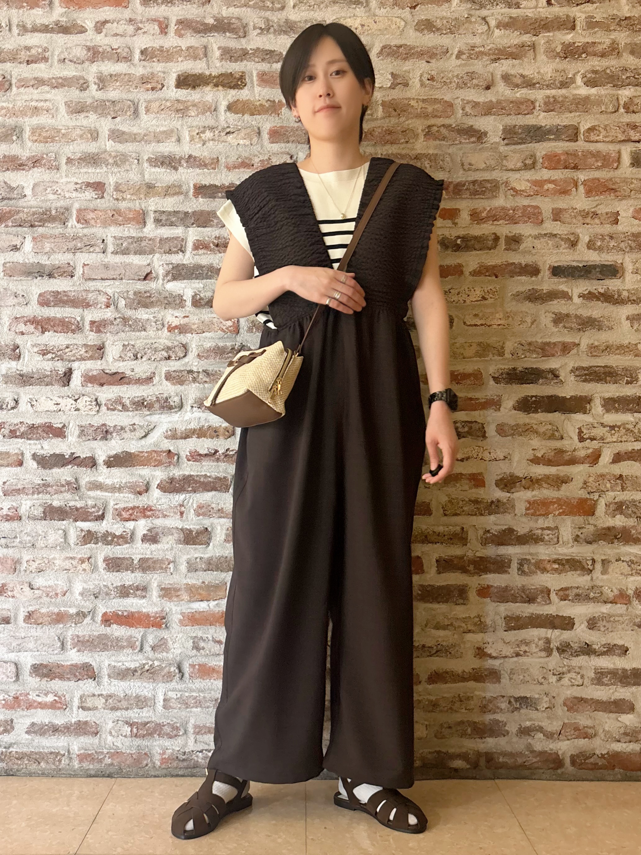しばさんの「THE SHOP TK｜【S-XL/ひんやりタッチ】多機能フレンチスリーブニット 洗濯機OK/UVケア/毛玉になりにくい」を使ったコーディネート