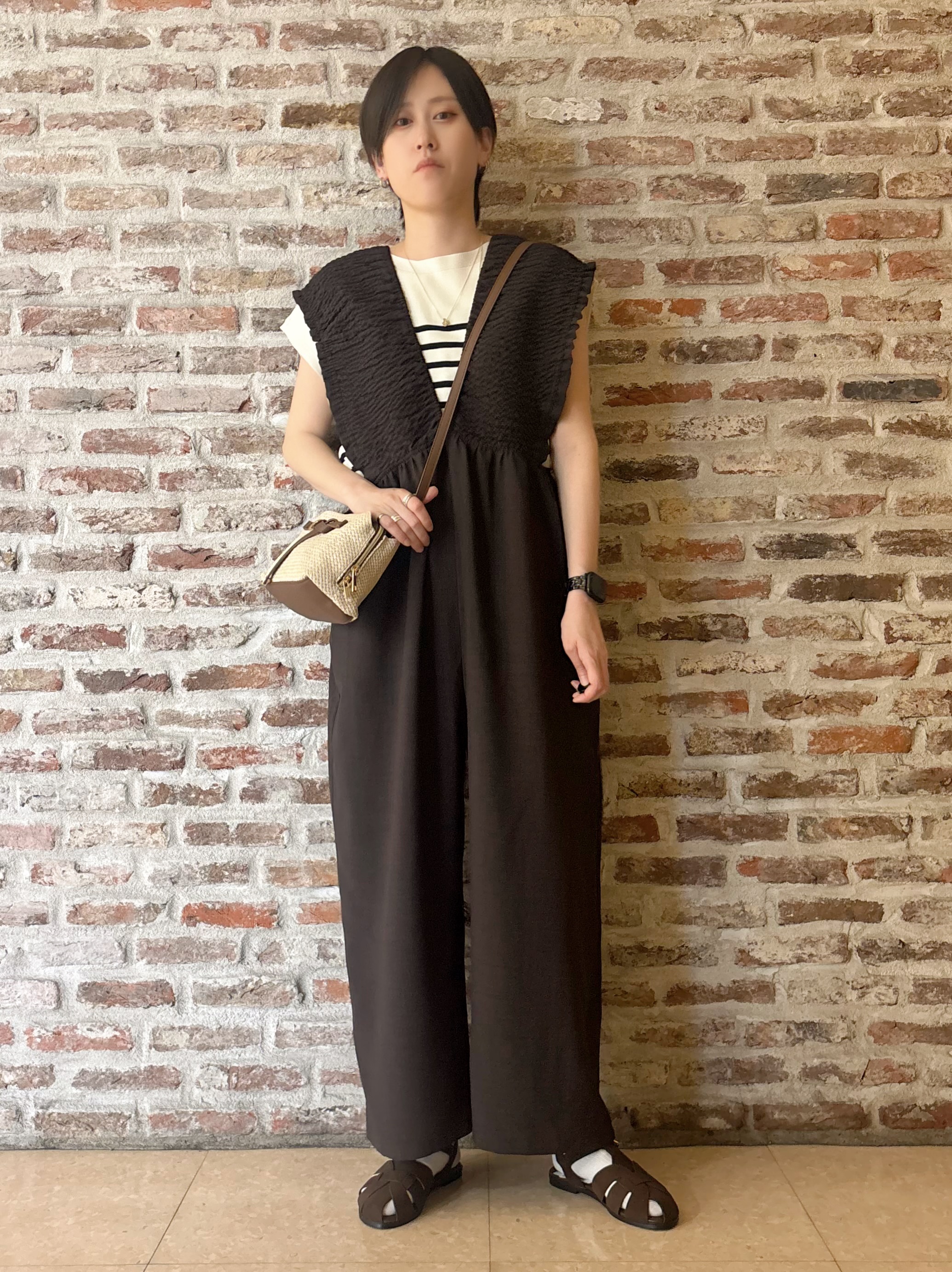 しばさんの「THE SHOP TK｜【S-XL/ひんやりタッチ】多機能フレンチスリーブニット 洗濯機OK/UVケア/毛玉になりにくい」を使ったコーディネート