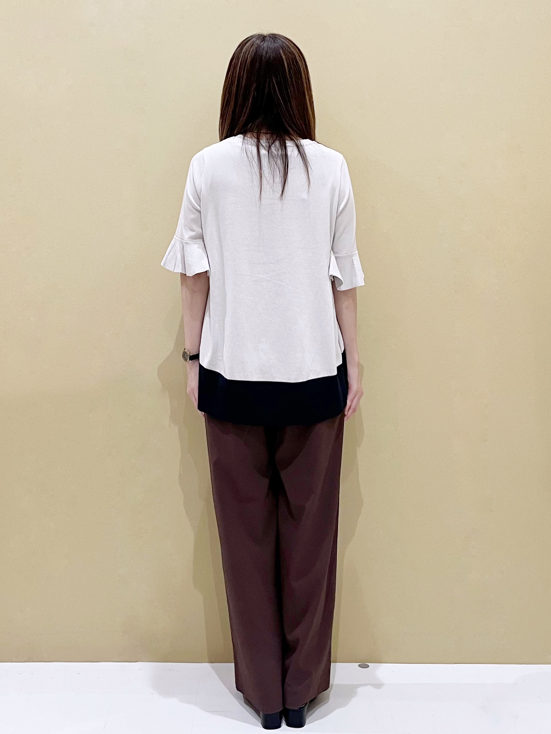 yukariさんの「OPAQUE.CLIP｜【UV／遮熱性】配色フレアシルエットニット《洗濯機OK》」を使ったコーディネート