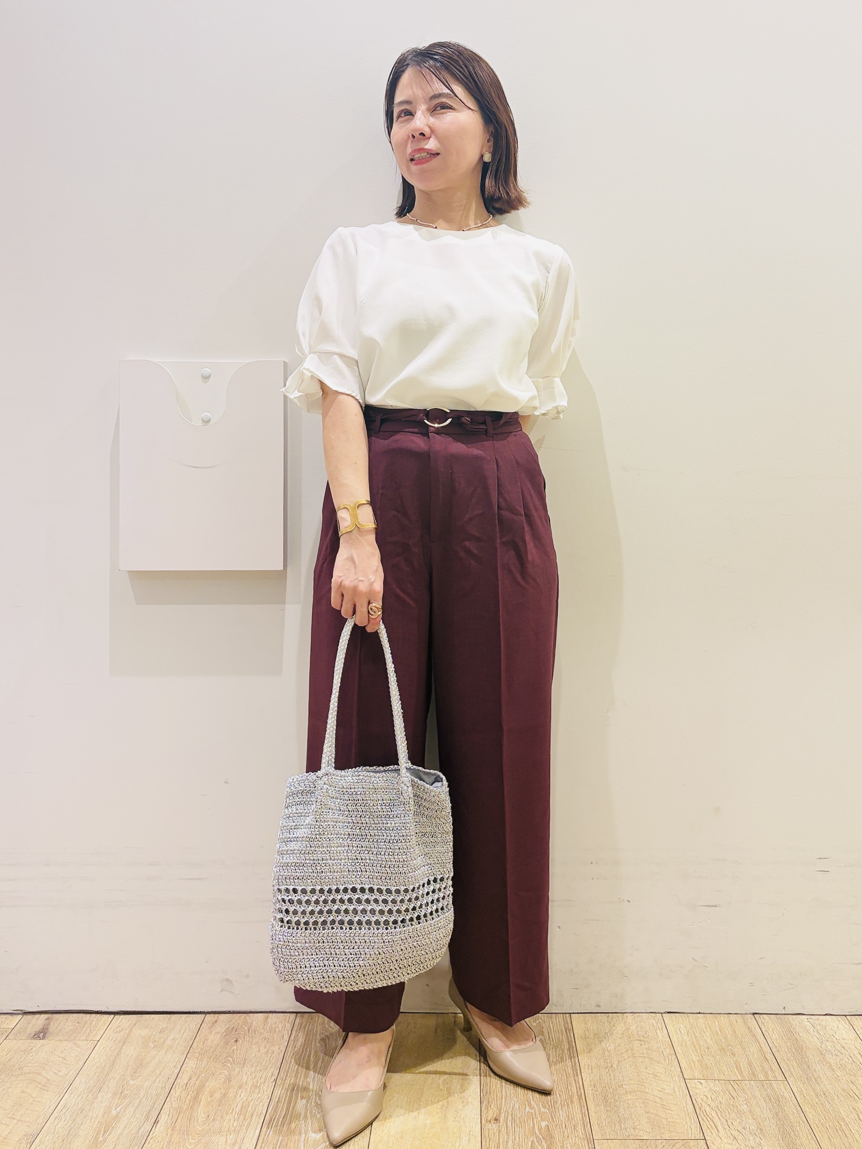 YUKOさんの「index｜【接触冷感】タックパフスリーブブラウス《吸水速乾／防シワ／洗濯機OK／XS～3L／6col》」を使ったコーディネート