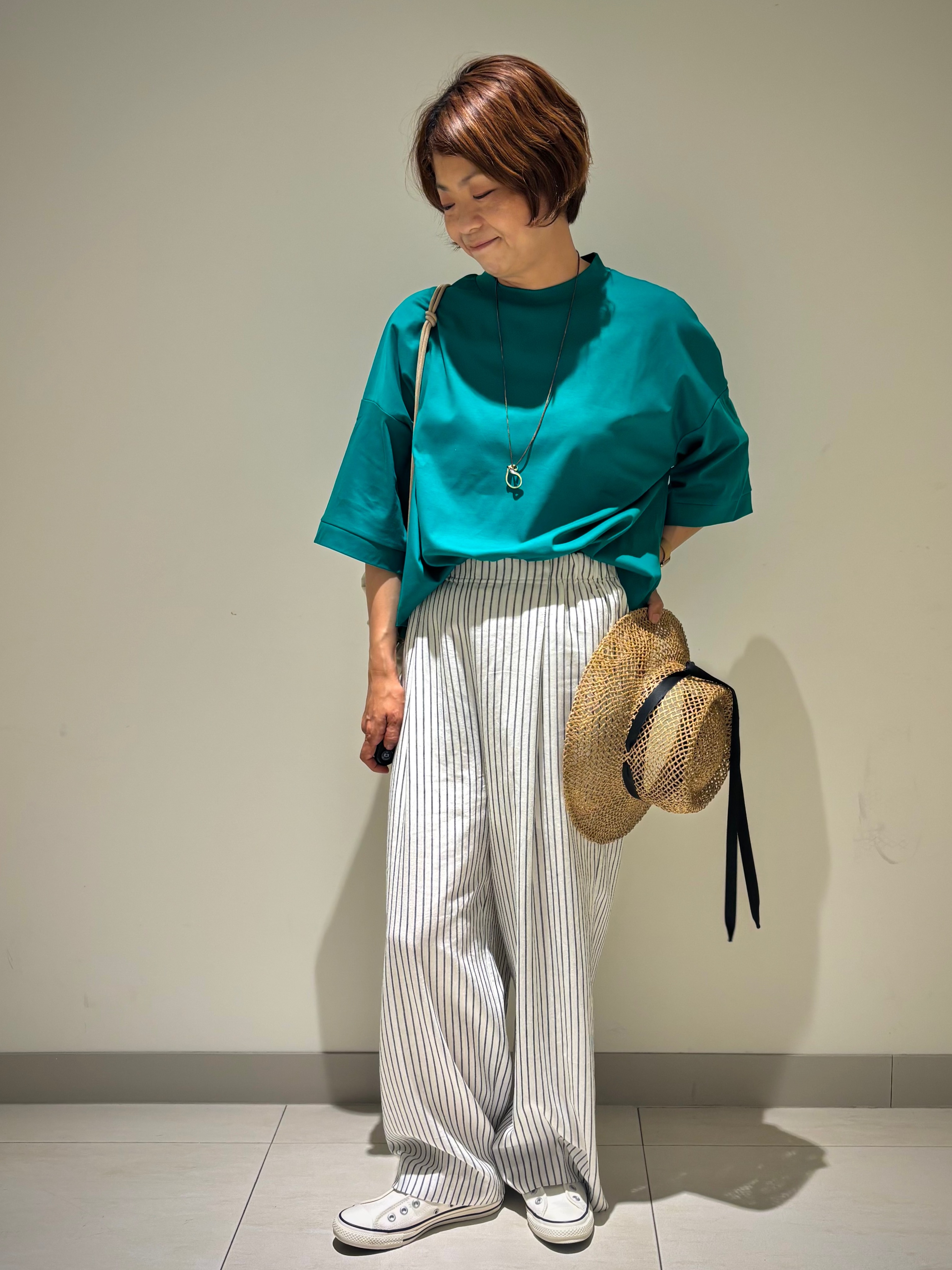 Haruさんの「Dessin｜【新色追加/体型カバー】美光沢カットソーボクシーシルエット」を使ったコーディネート