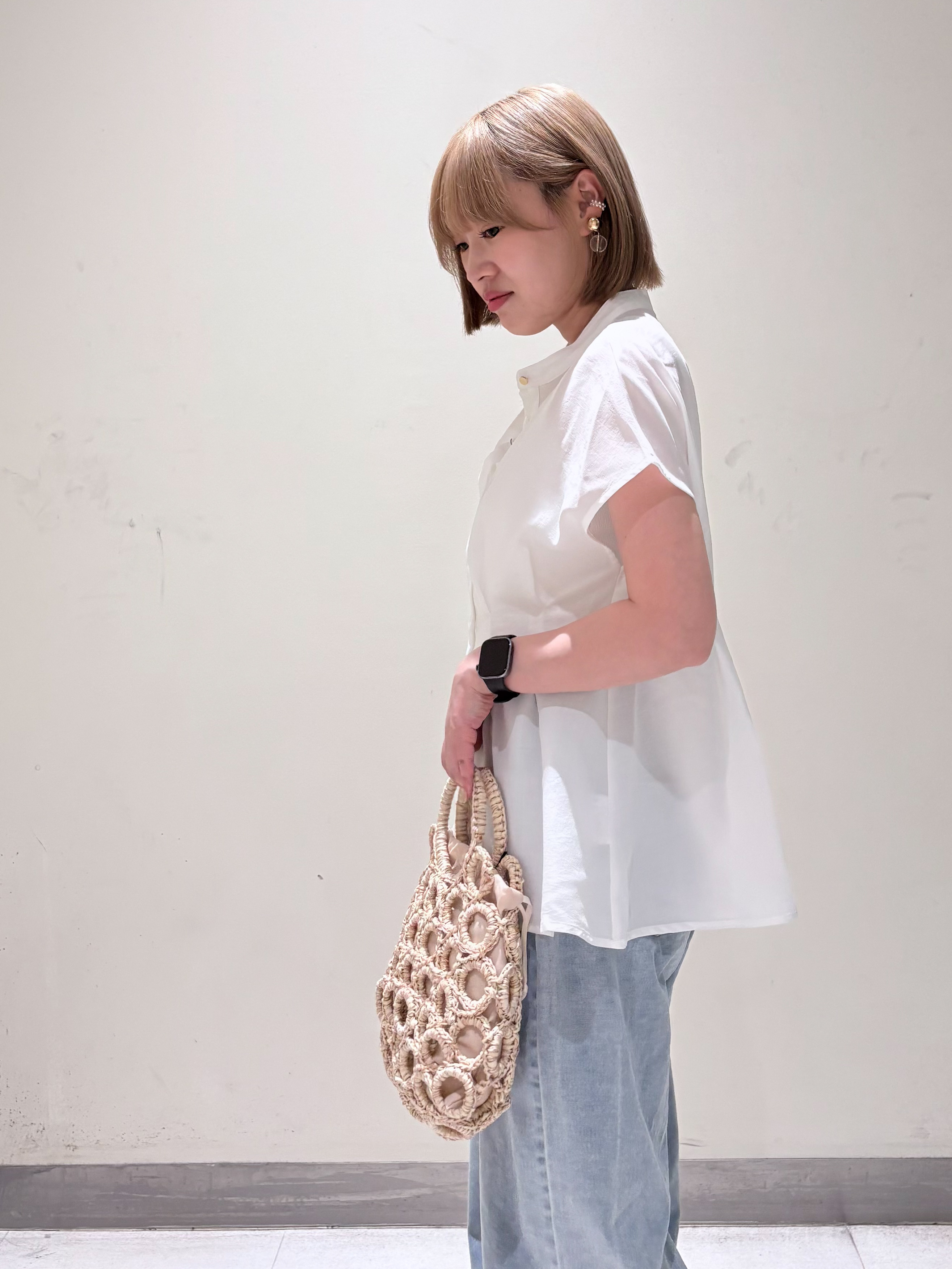 みきちぃさんの「OPAQUE.CLIP｜【接触冷感／吸水速乾】リネンライク タックフレンチスリーブブラウス《洗濯機OK》」を使ったコーディネート