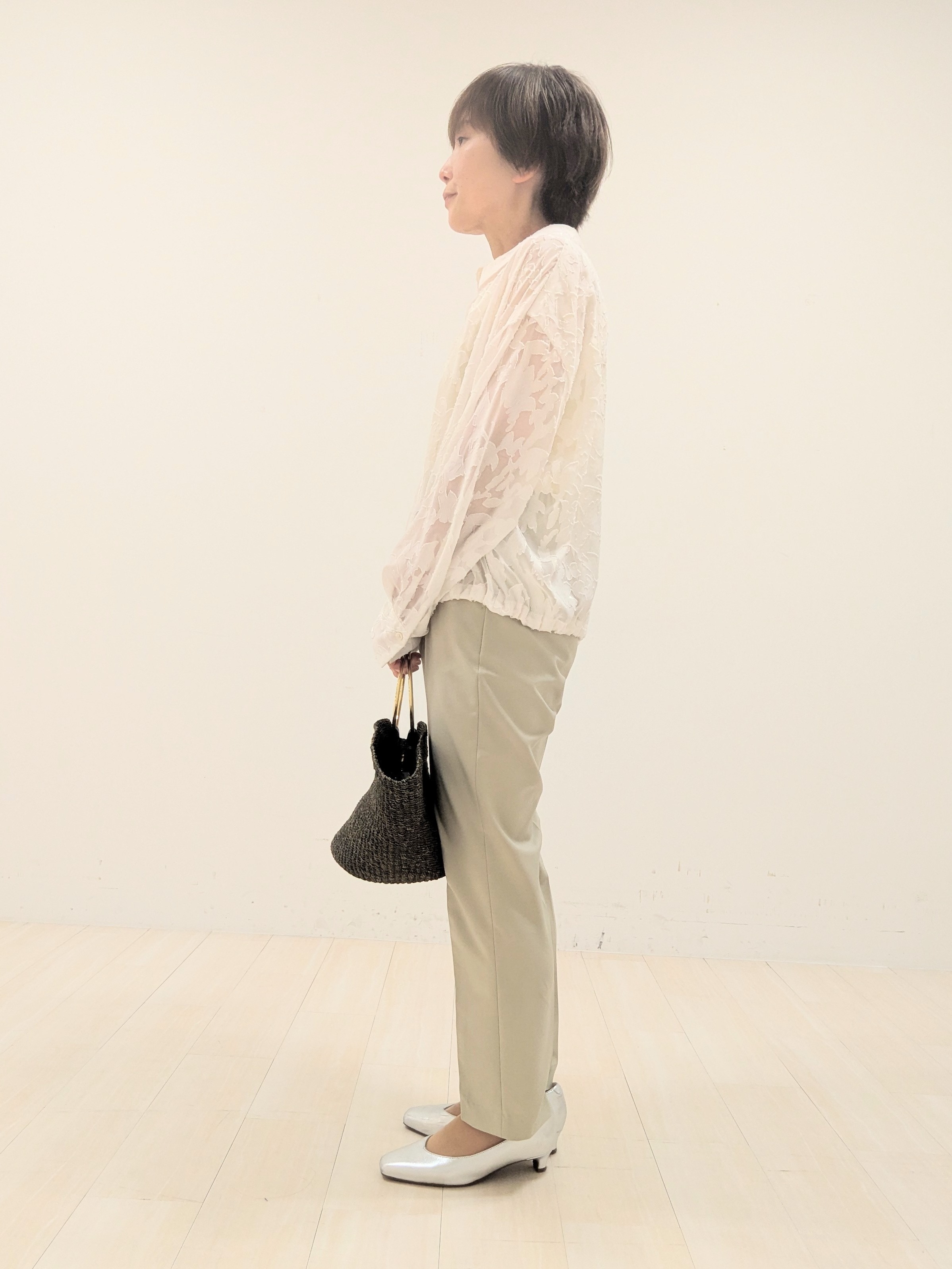 nishiさんの「Reflect｜【選べる2柄／セットアップ可】シャツ衿シアーブラウス」を使ったコーディネート