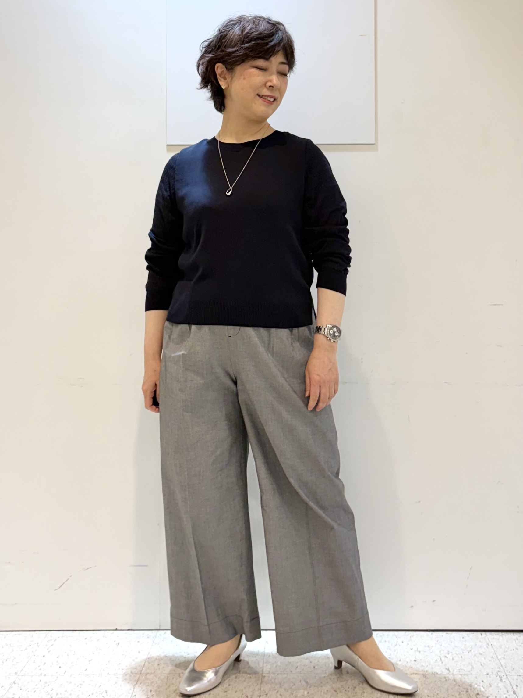 ヤスコさんの「Reflect｜透かしスリーブデザインハイゲージニット」を使ったコーディネート