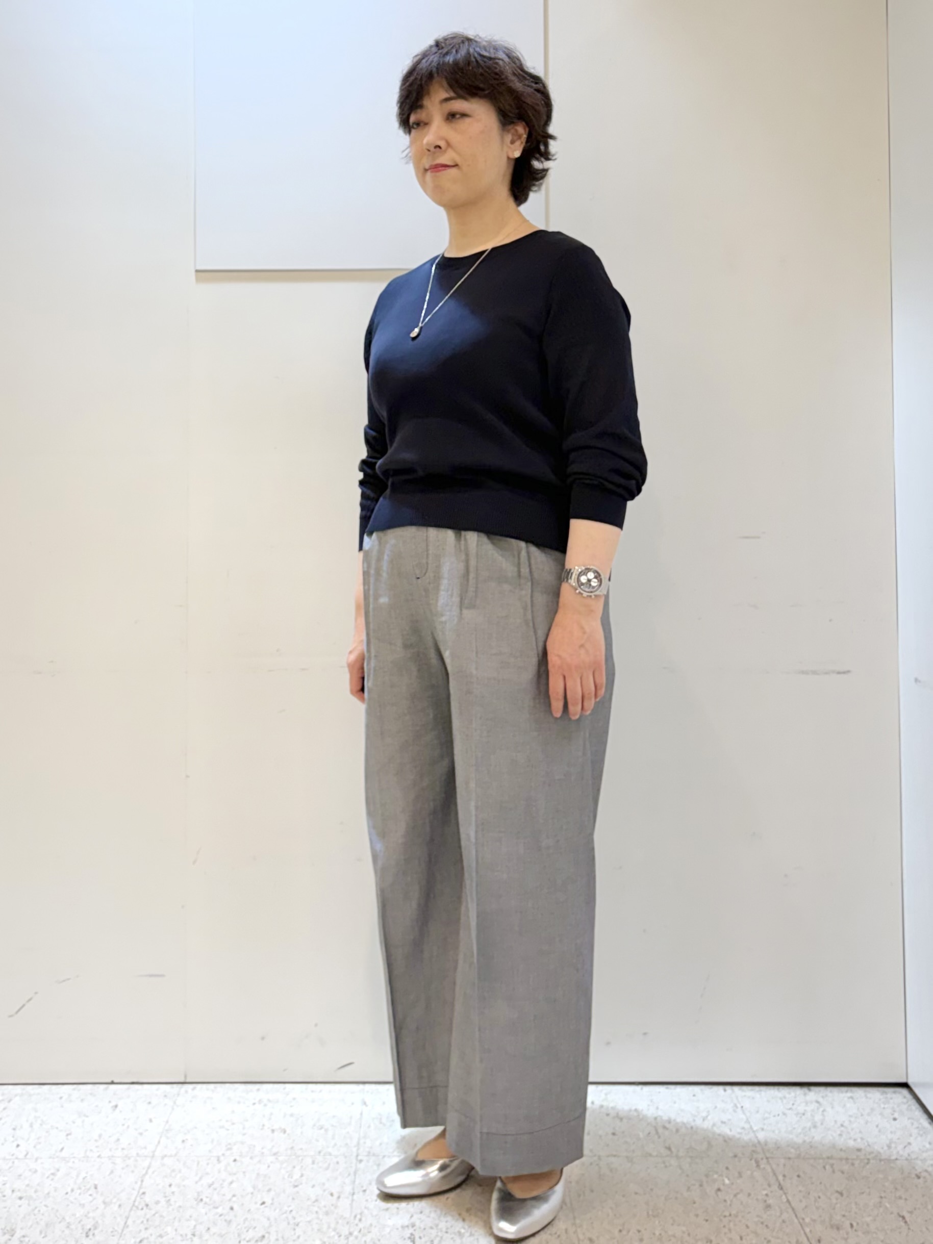 ヤスコさんの「Reflect｜透かしスリーブデザインハイゲージニット」を使ったコーディネート
