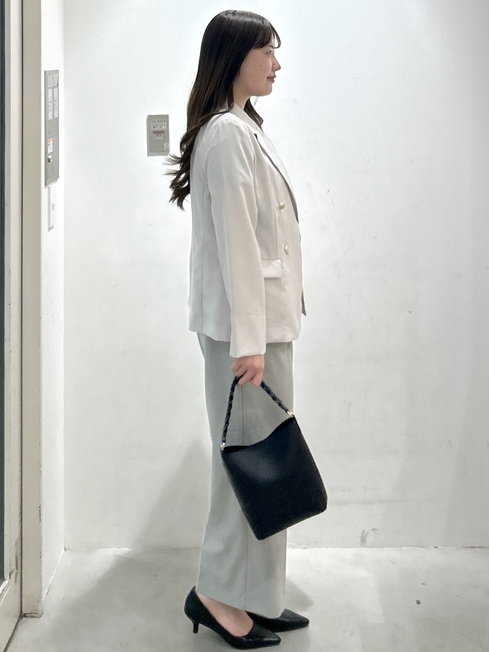 sayaさんの「OPAQUE.CLIP｜《再入荷》ダブルブレストテーラードジャケット【接触冷感／吸水速乾／イージーアイロン／防シワ／洗濯機O」を使ったコーディネート