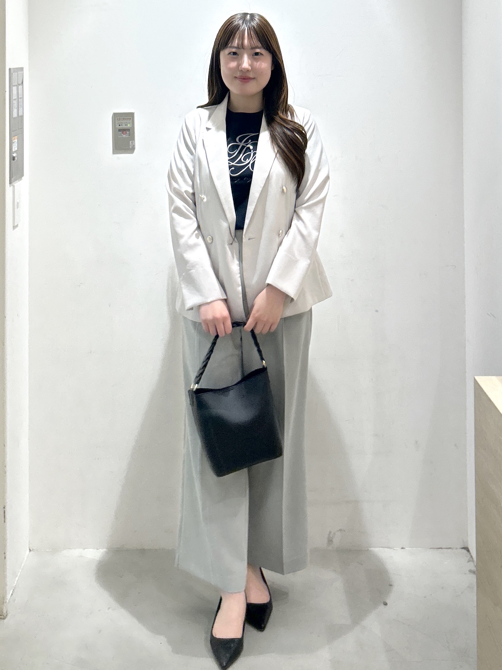sayaさんの「OPAQUE.CLIP｜《再入荷》ダブルブレストテーラードジャケット【接触冷感／吸水速乾／イージーアイロン／防シワ／洗濯機O」を使ったコーディネート