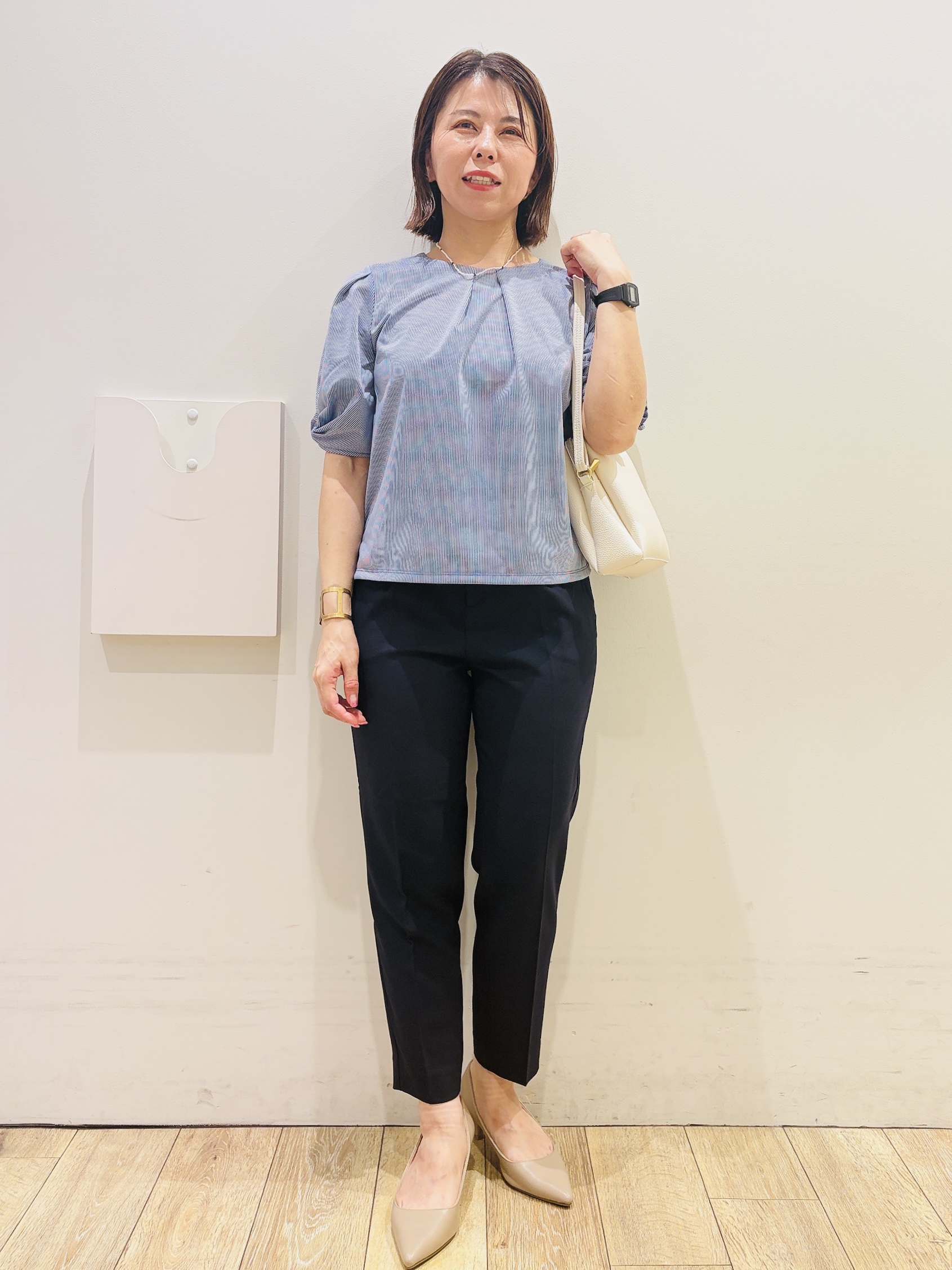 YUKOさんの「index｜【吸水速乾】ストライプ調デザインスリーブトップス《洗濯機OK》」を使ったコーディネート