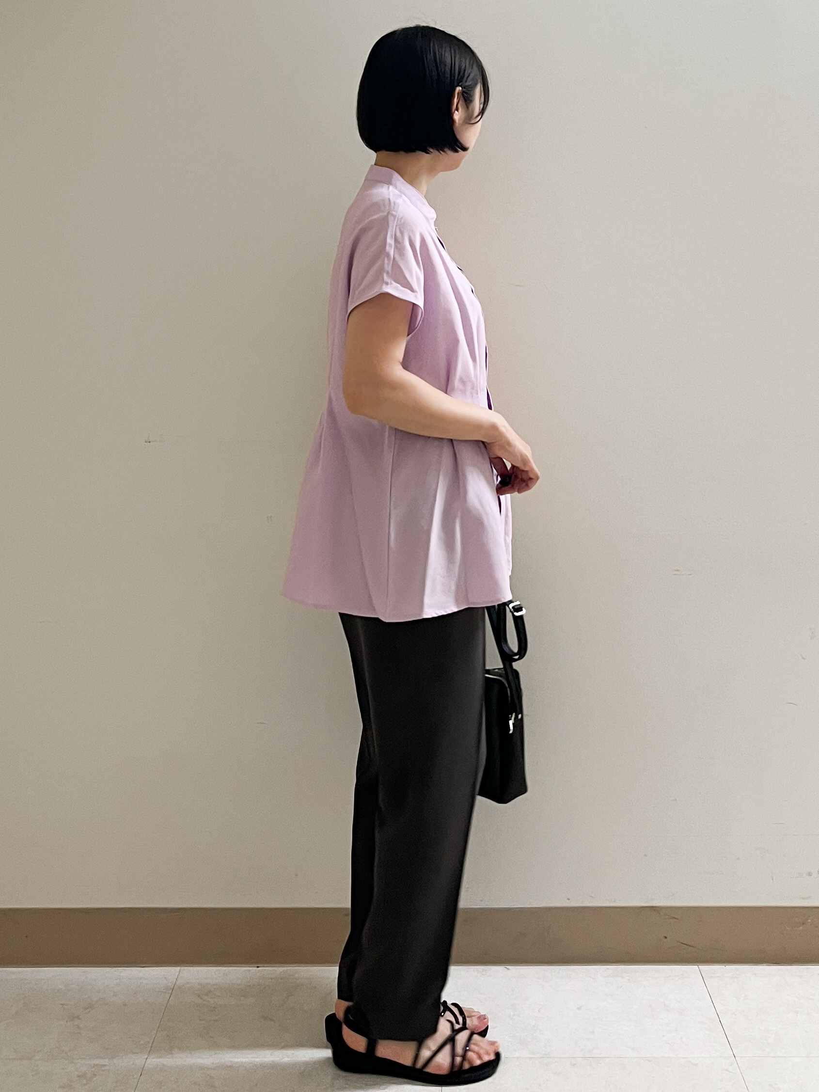 あかねさんの「OPAQUE.CLIP｜【接触冷感／吸水速乾】リネンライク タックフレンチスリーブブラウス《洗濯機OK》」を使ったコーディネート