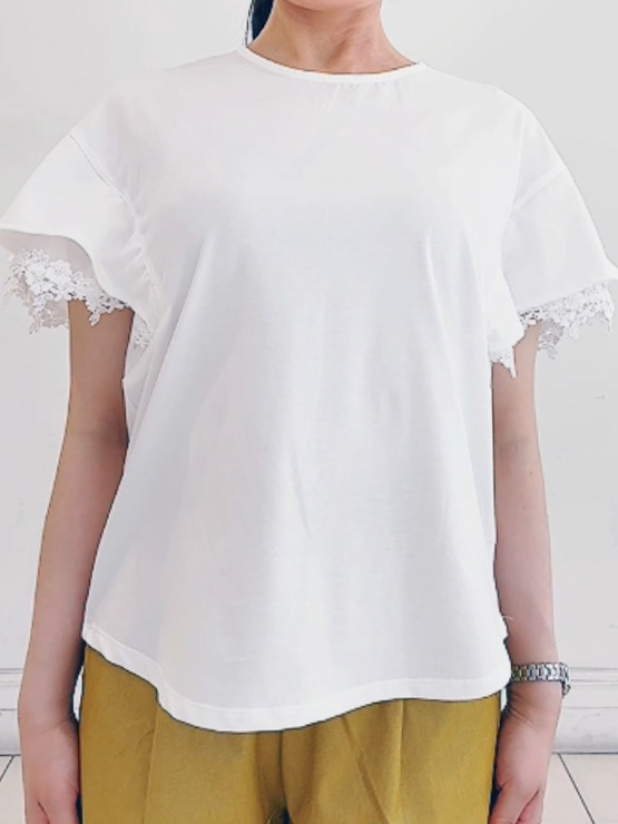 チョコさんの「grove｜【二の腕カバー、UV/ひんやり】涼しく華やかに、レースレイヤードスリーブTシャツ」を使ったコーディネート