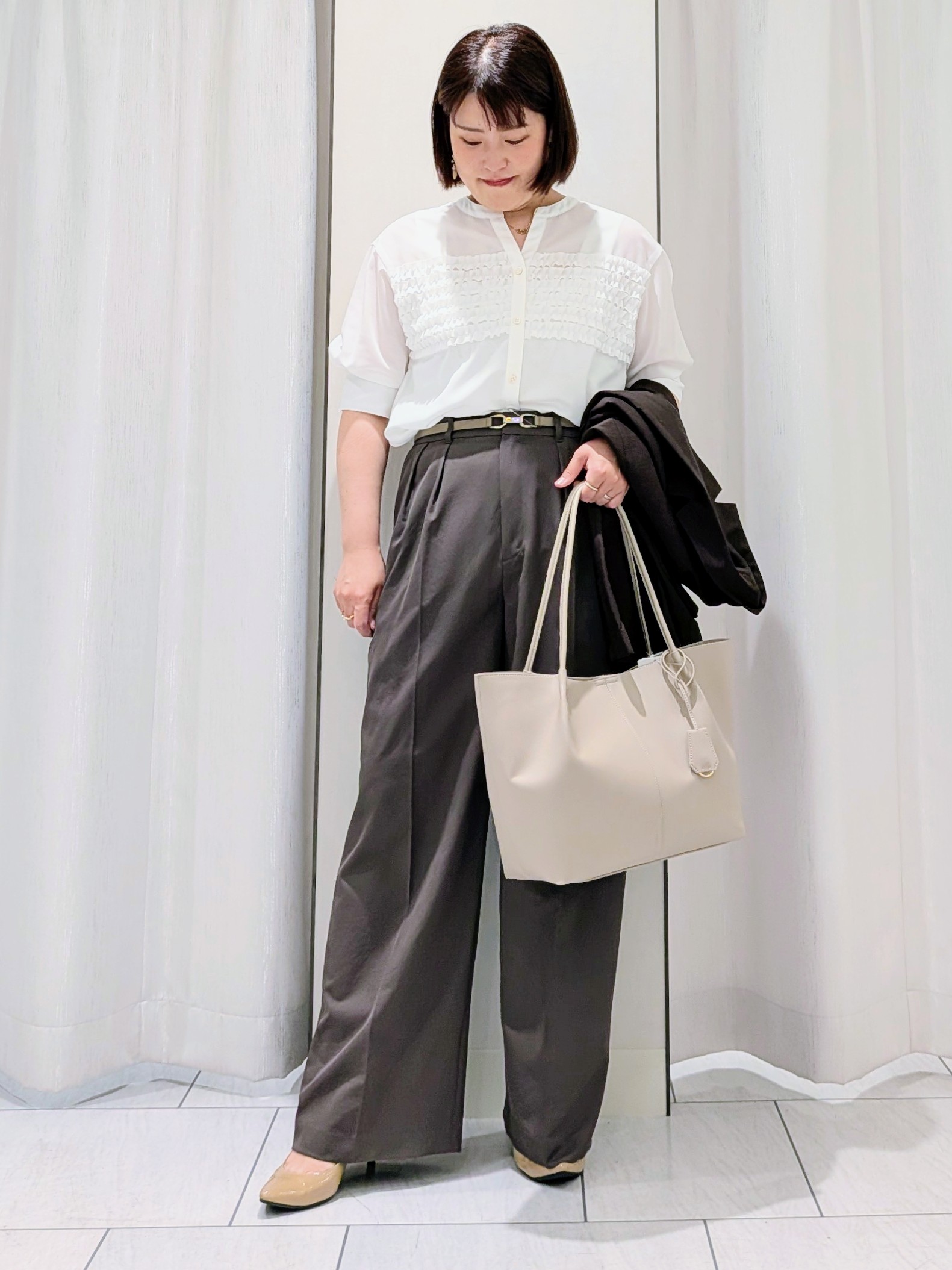 Onumaさんの「UNTITLED｜【程よいシアー感/洗える】エアリーバイオジャケット」を使ったコーディネート