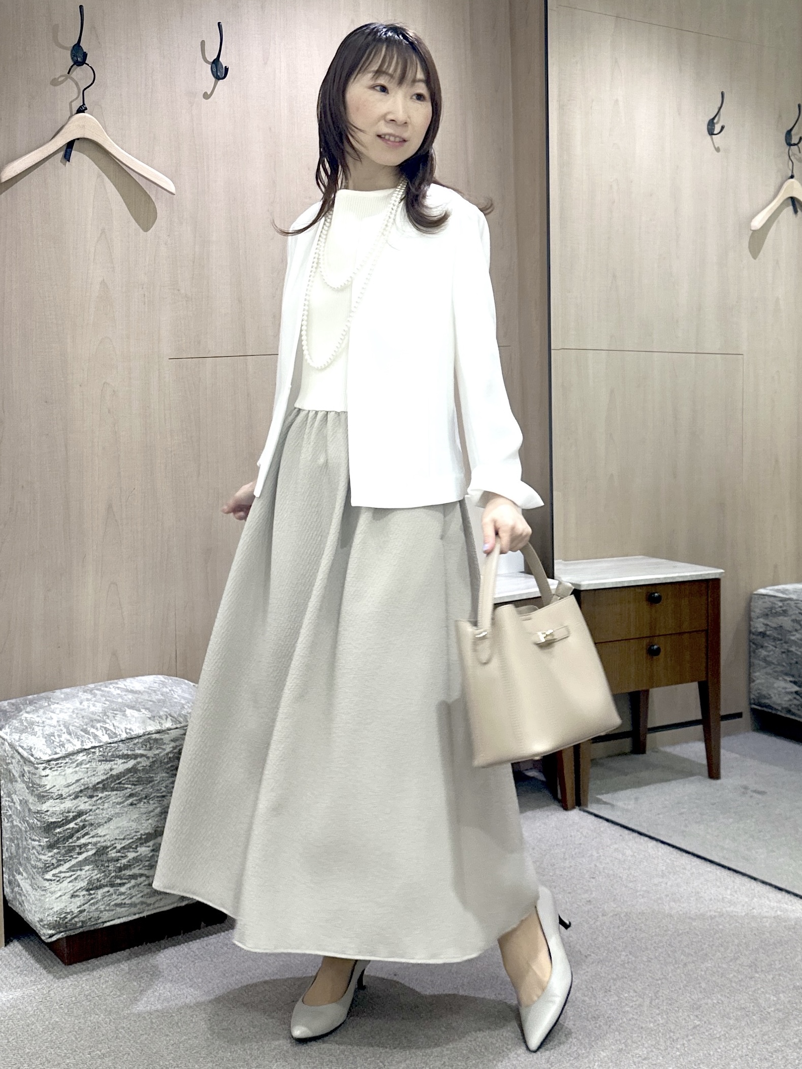 Miwaさんの「UNTITLED｜【一枚でサマ見え】ニットドッキングジャガードワンピース」を使ったコーディネート