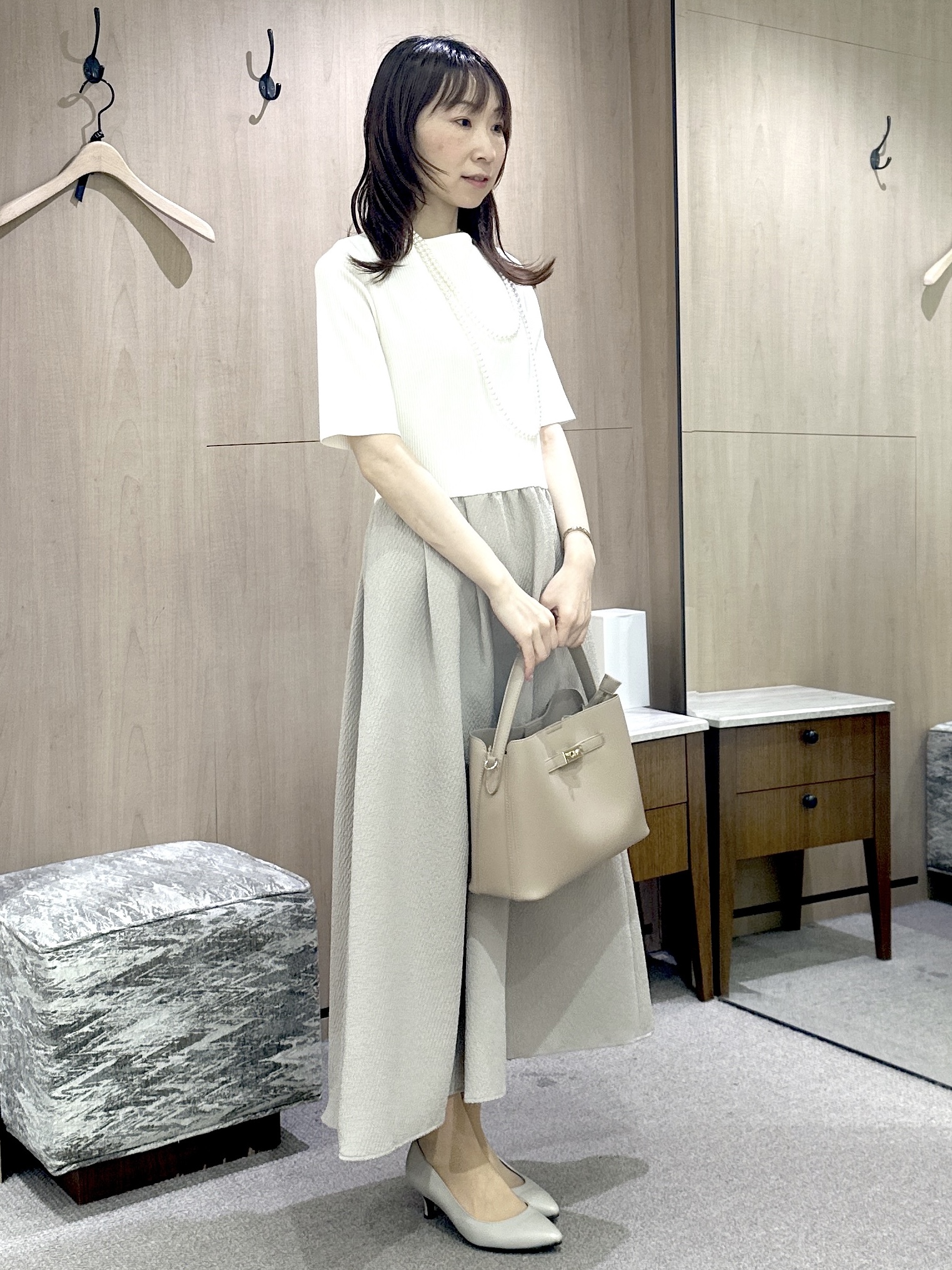 Miwaさんの「UNTITLED｜【一枚でサマ見え】ニットドッキングジャガードワンピース」を使ったコーディネート