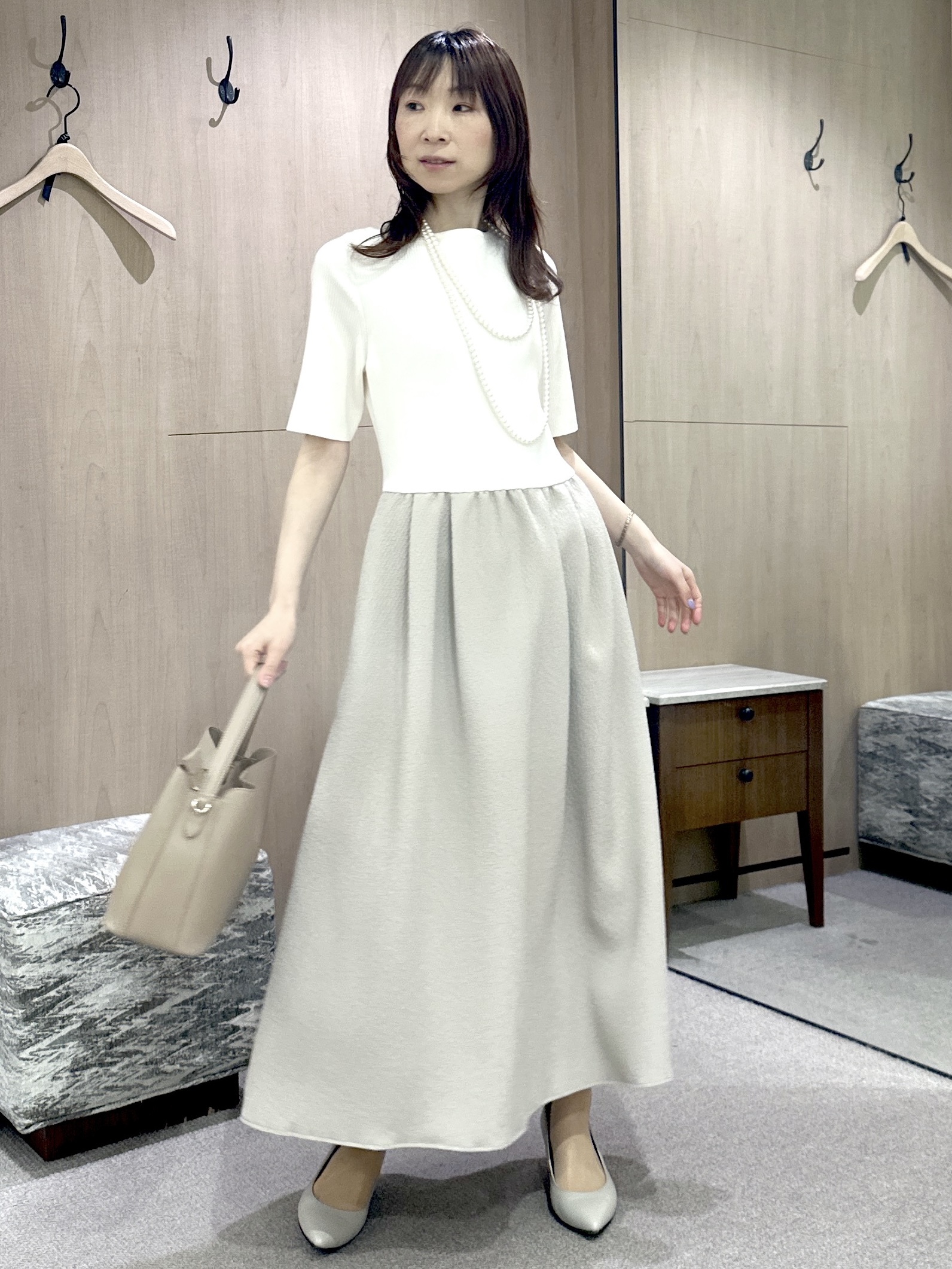Miwaさんの「UNTITLED｜【一枚でサマ見え】ニットドッキングジャガードワンピース」を使ったコーディネート
