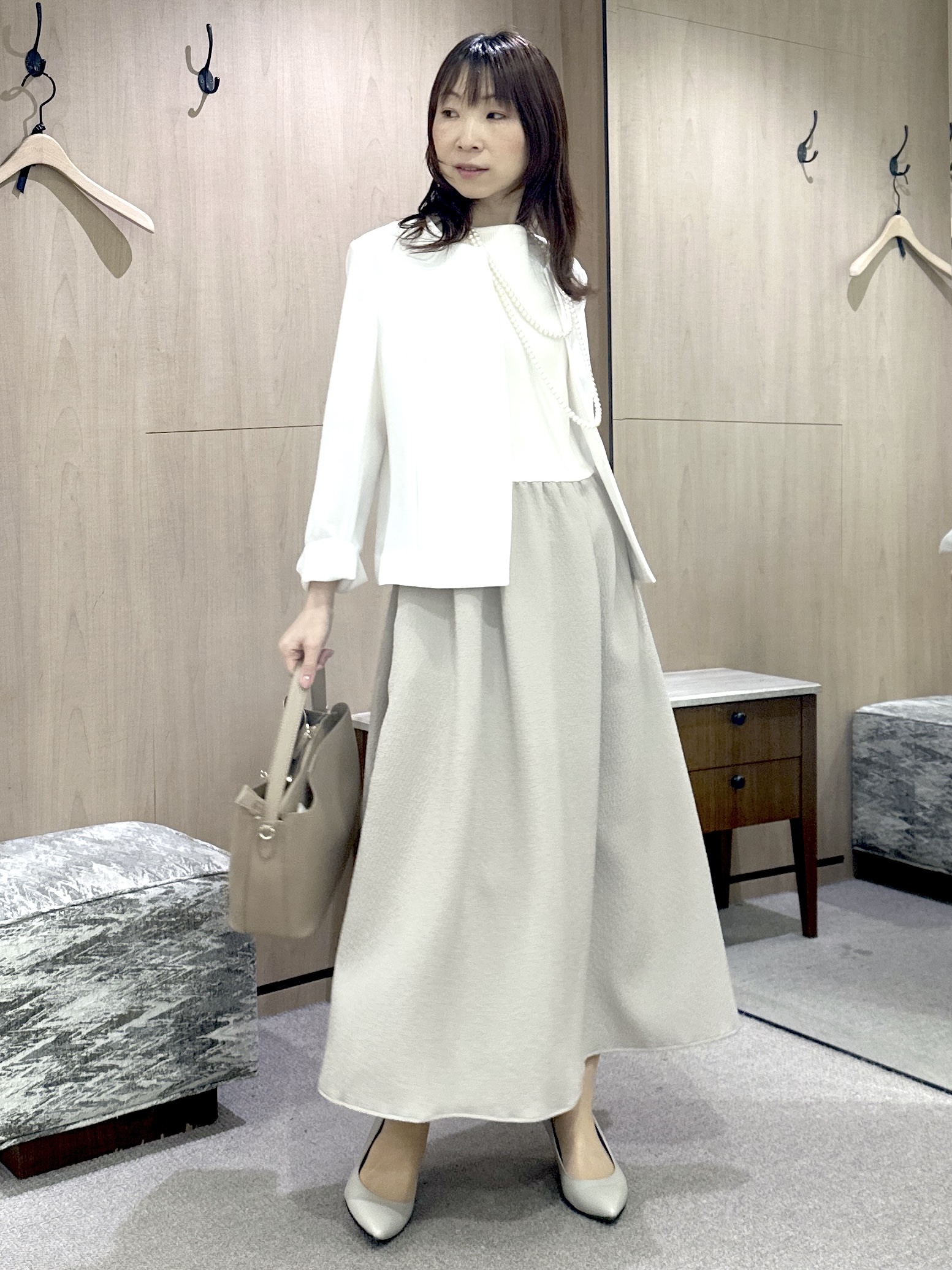 Miwaさんの「UNTITLED｜【一枚でサマ見え】ニットドッキングジャガードワンピース」を使ったコーディネート